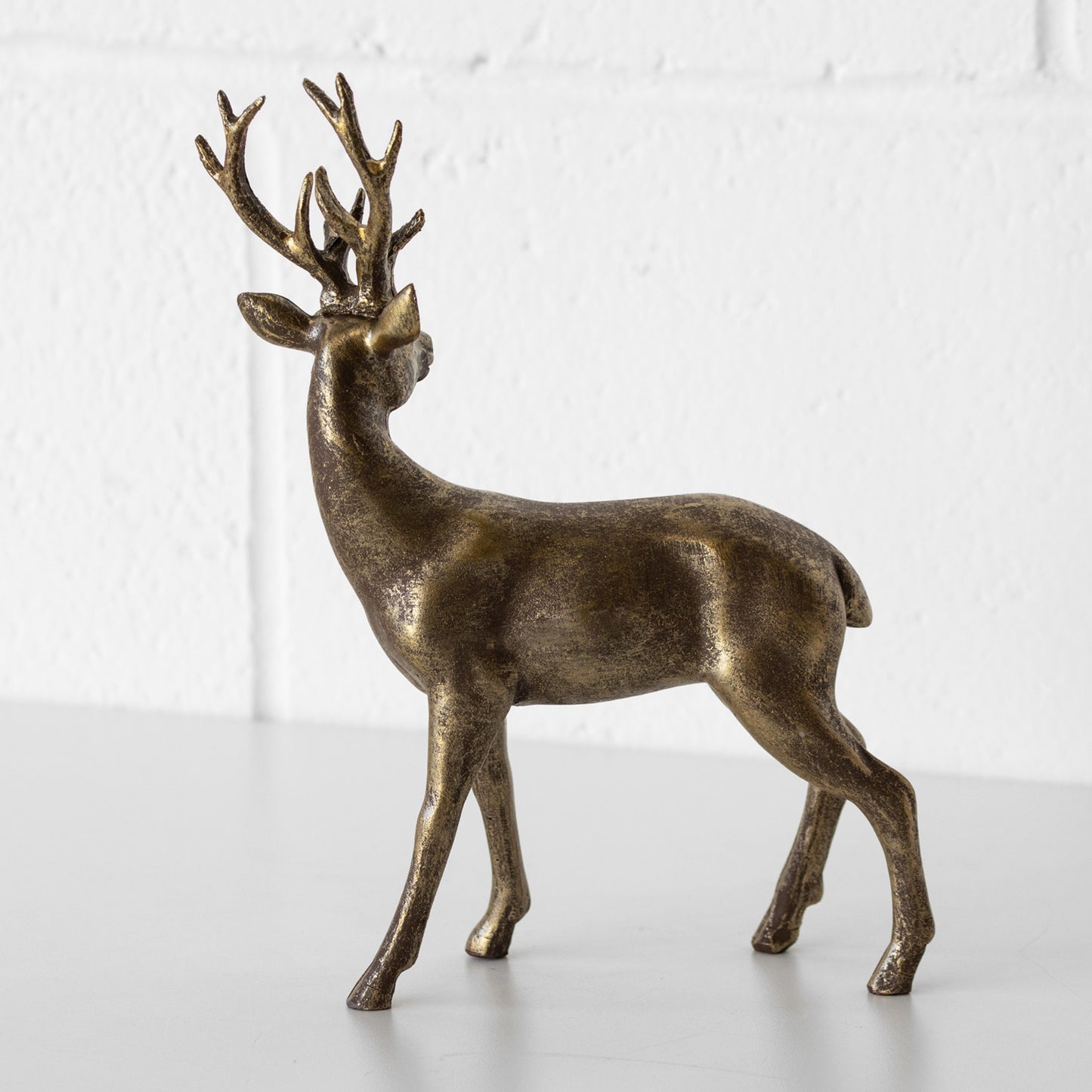 Antique Gold Left Facing Reindeer Sculpture