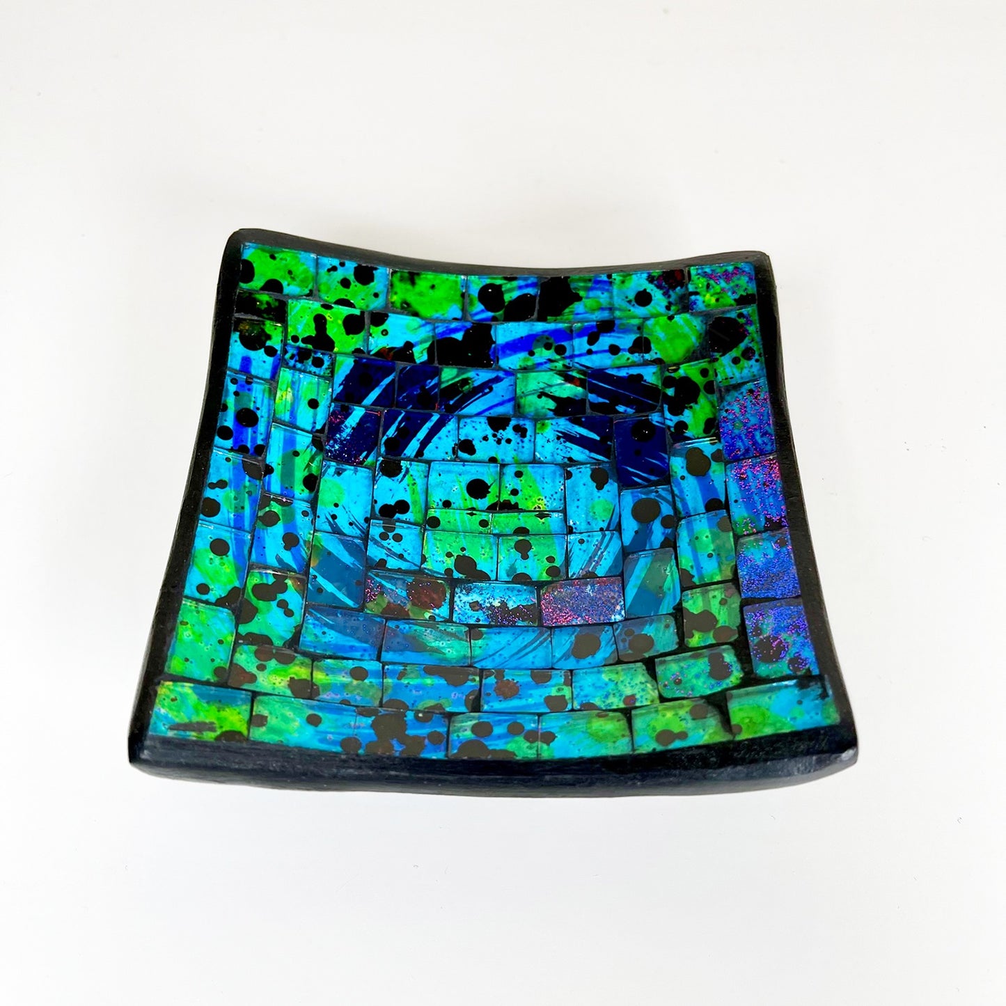 Set Of 3 Blue Glass Mosaic Bowls