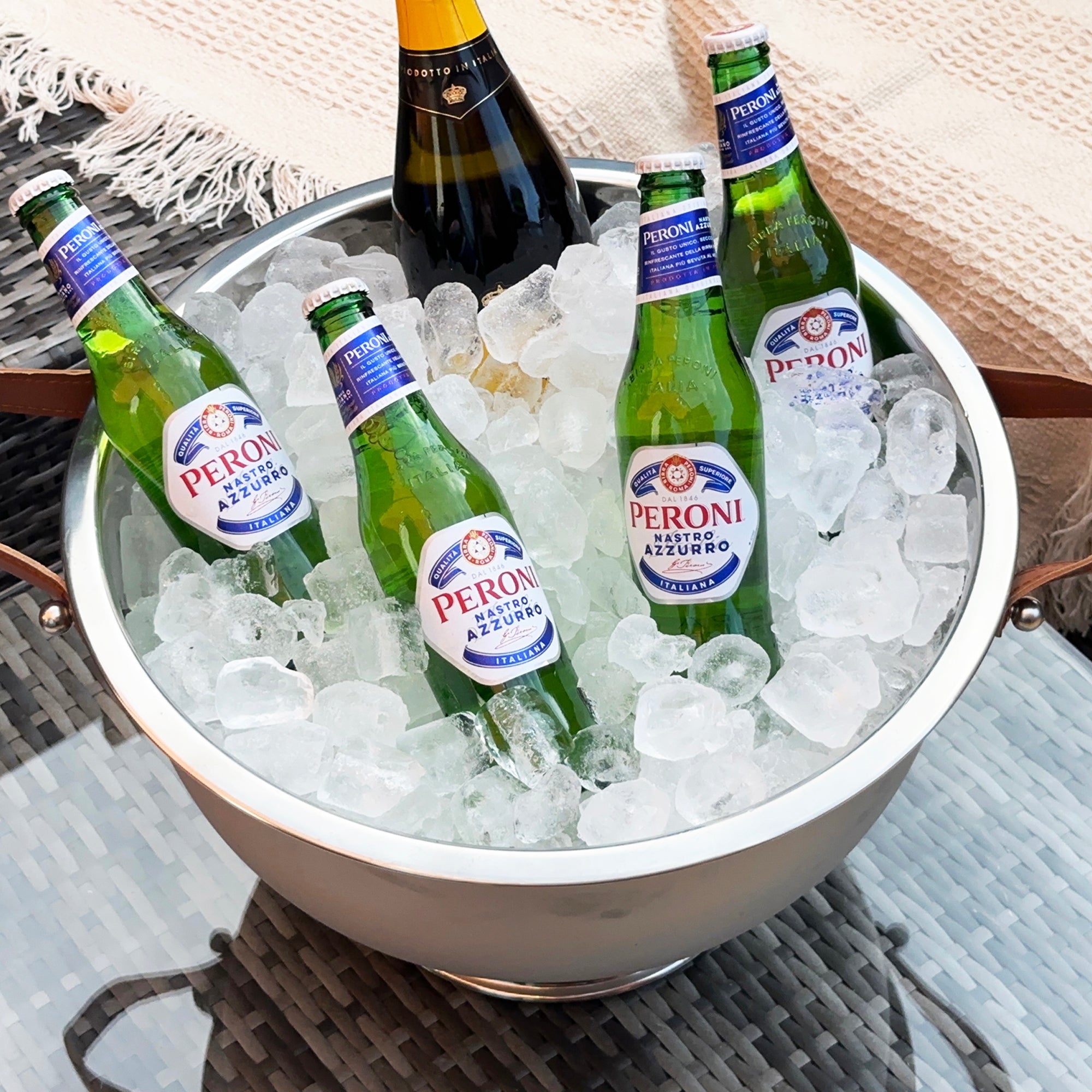 Großer Champagnerkühler mit Griffen aus Kunstleder