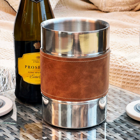 Stainless Steel Wine Cooler Faux Leather Detail