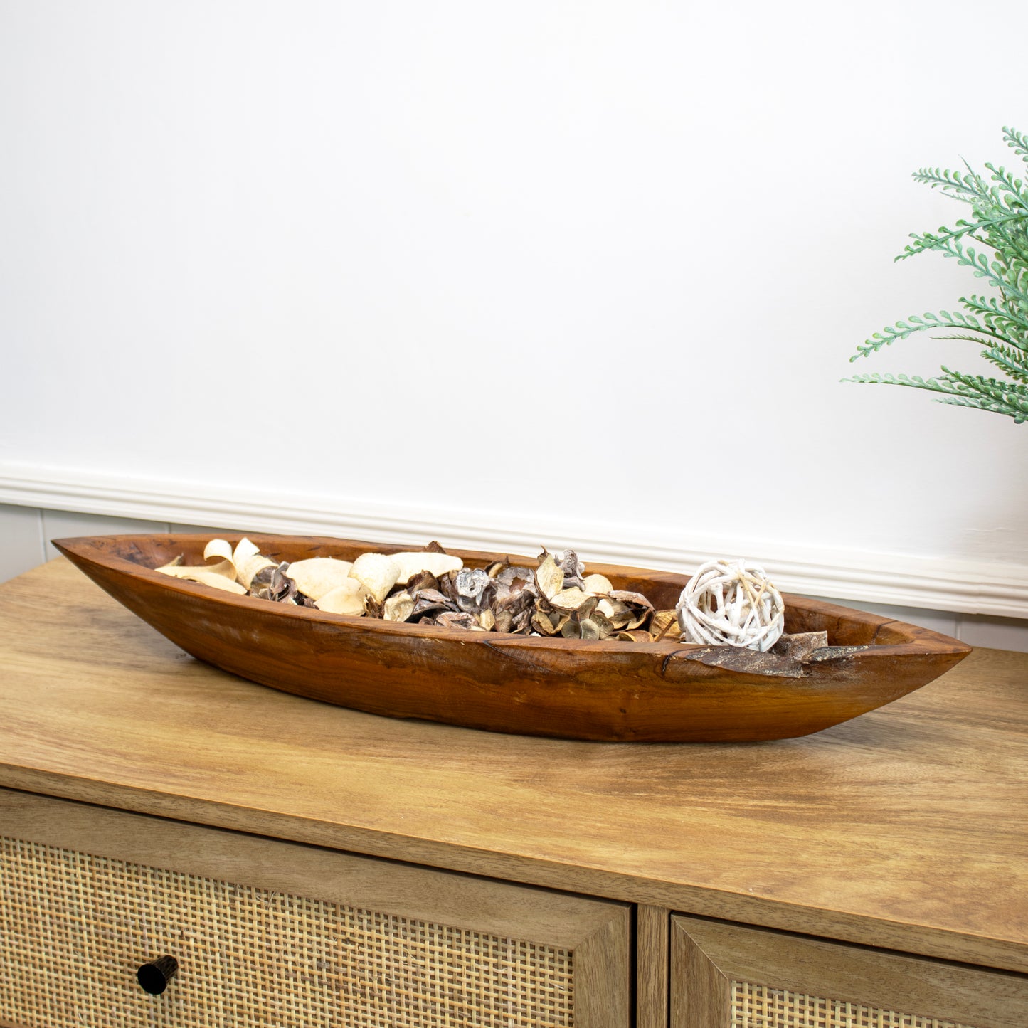 Lange Bootsschale aus Teakwurzelholz, 60 cm