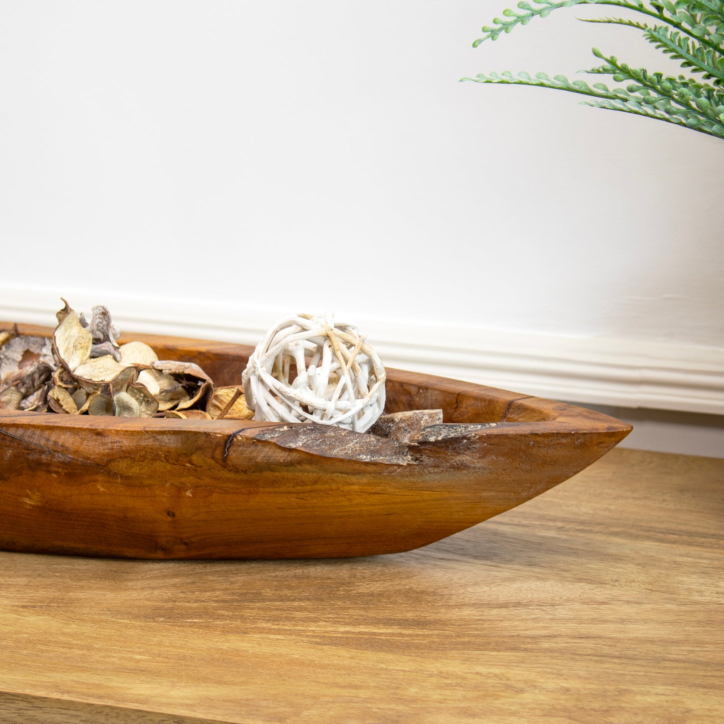 Lange Bootsschale aus Teakwurzelholz, 60 cm