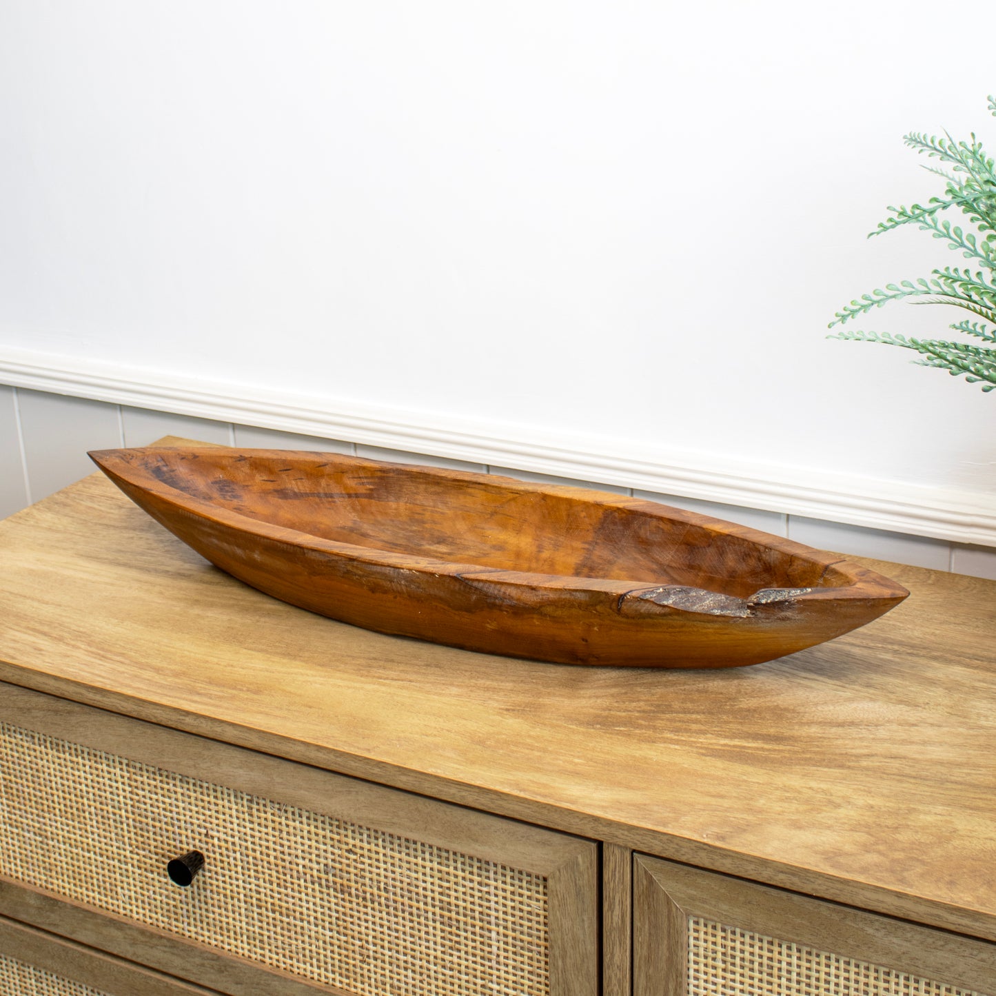 Lange Bootsschale aus Teakwurzelholz, 60 cm