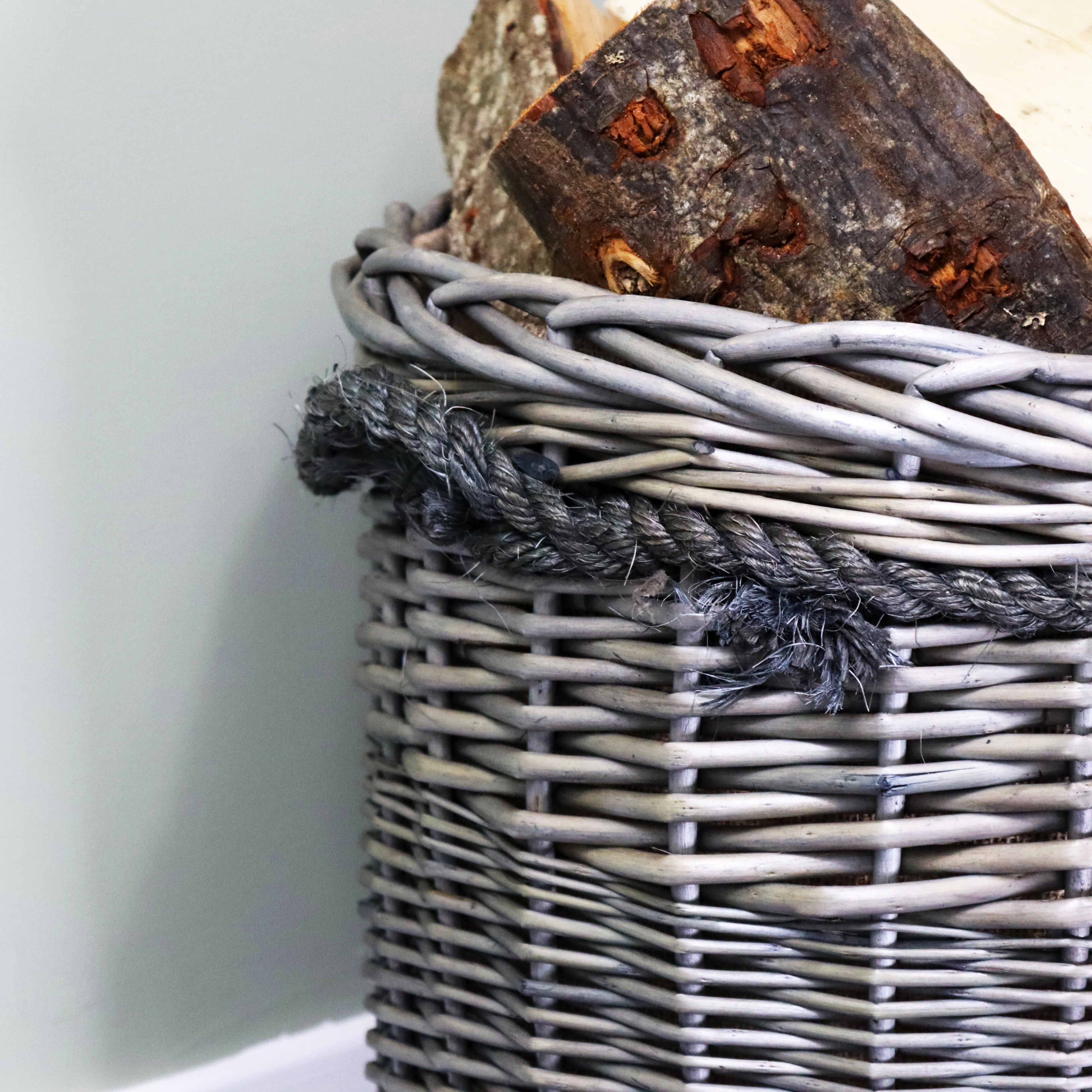 Antique Wash Lined Wicker Log Basket