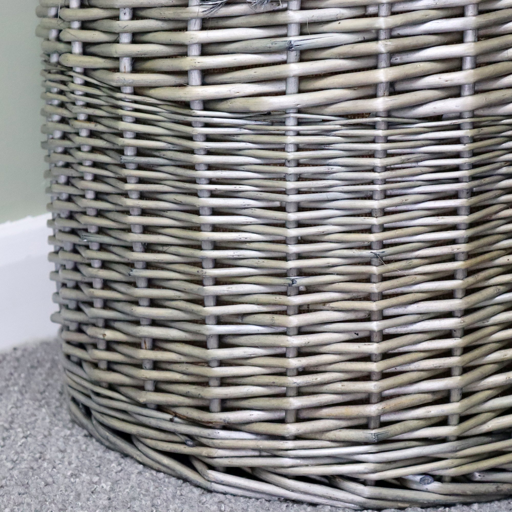 Antique Wash Lined Wicker Log Basket