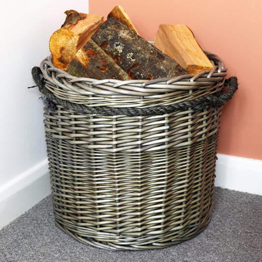 Antique Wash Lined Wicker Log Basket