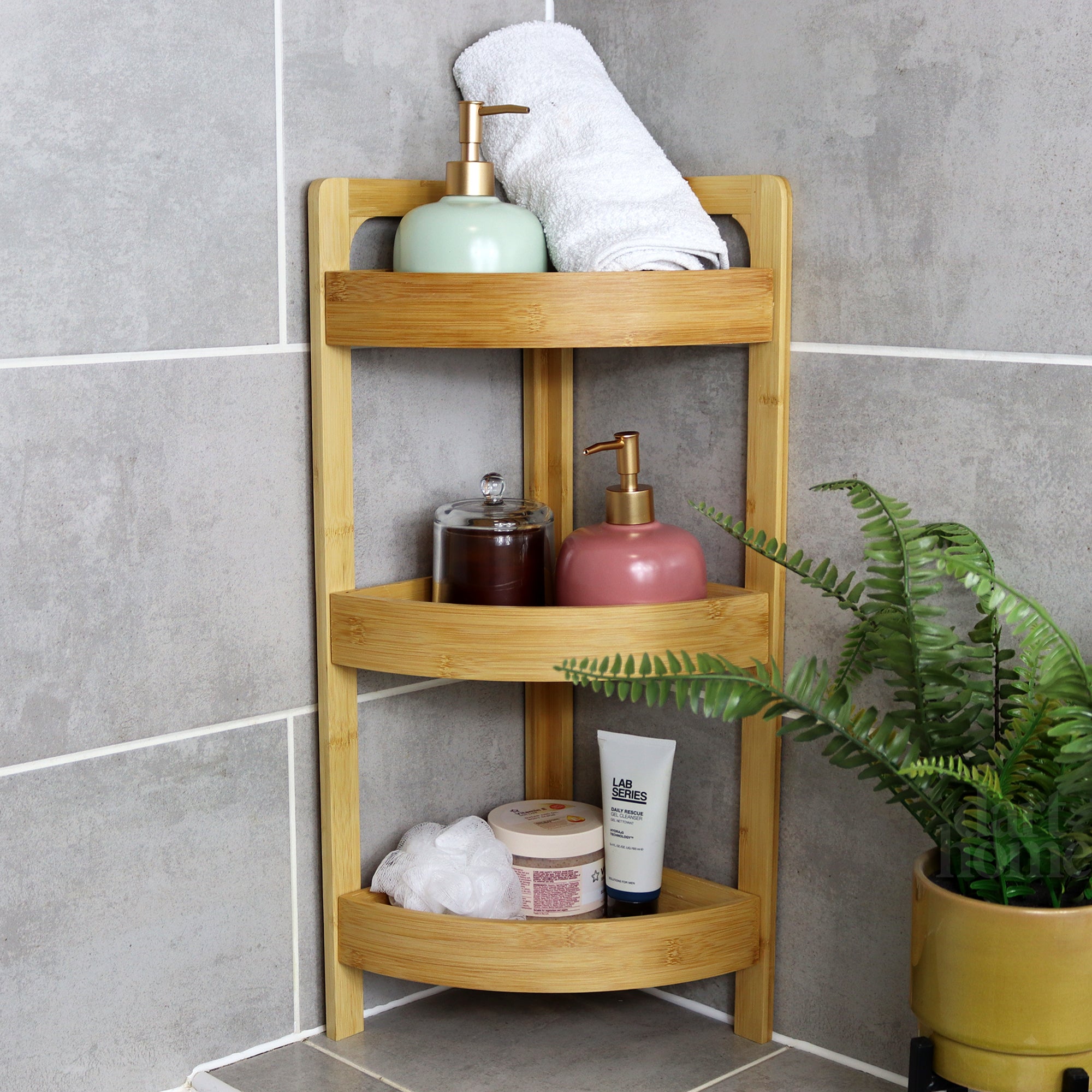 Darthome Badezimmer-Eckregal aus Bambus mit 3 Etagen, 23 x 61 x 23 cm