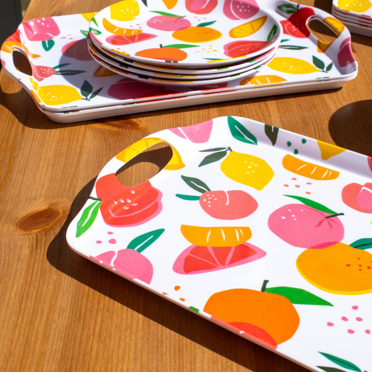 Set Of 4 Large Summer Fruits Handled Trays