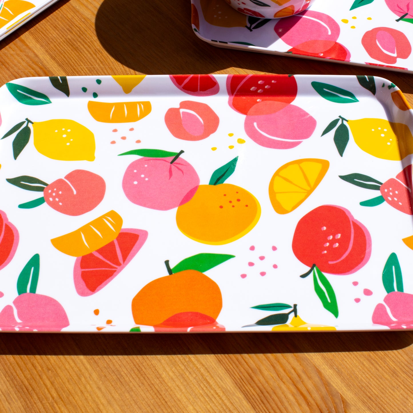 Set Of 4 Large Summer Fruits Handled Trays