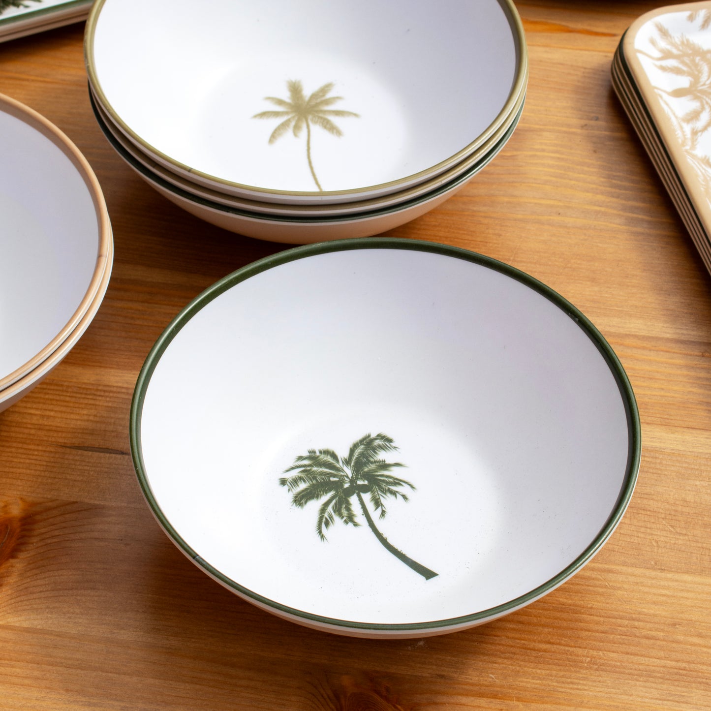 Set Of 6 Palm Tree Outdoor Bowls