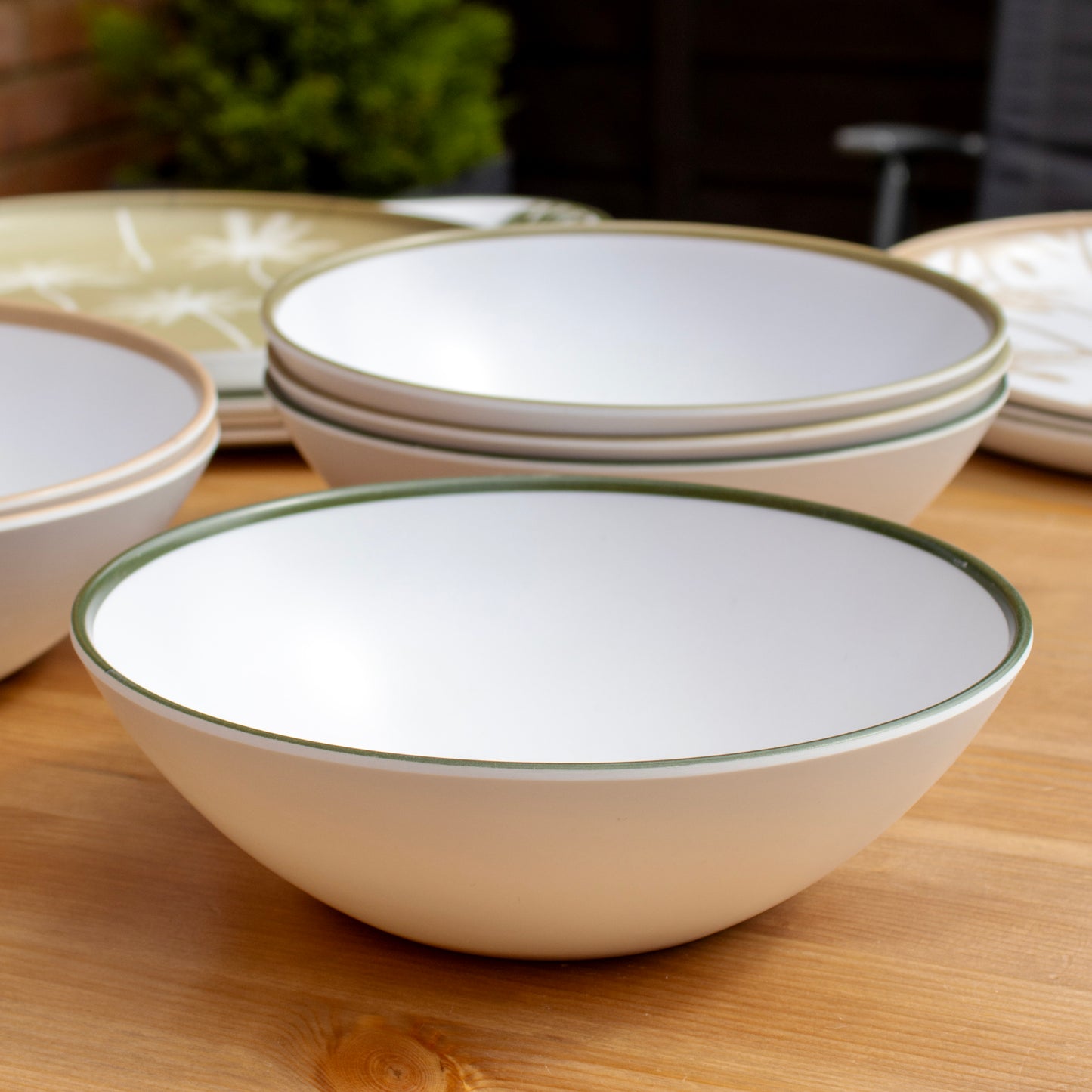Set Of 6 Palm Tree Outdoor Bowls