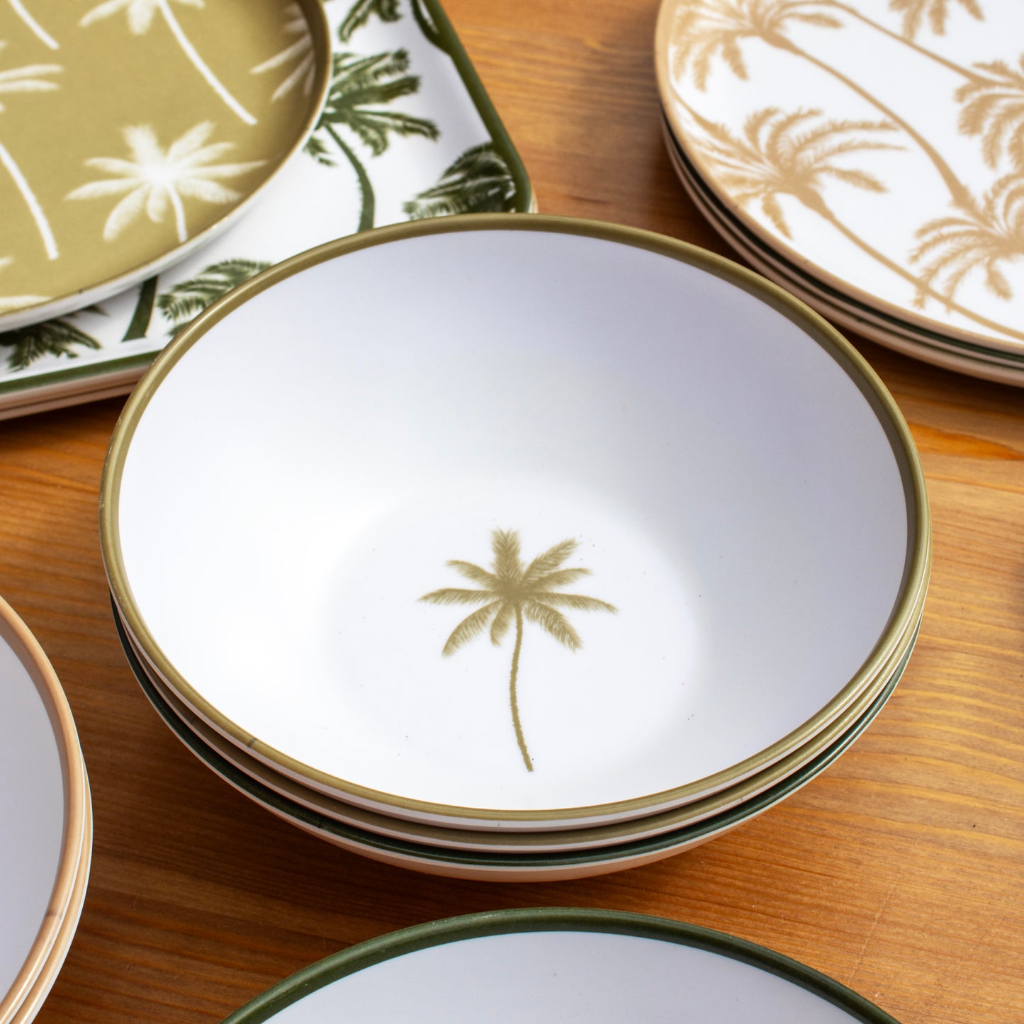 Set Of 6 Palm Tree Outdoor Bowls