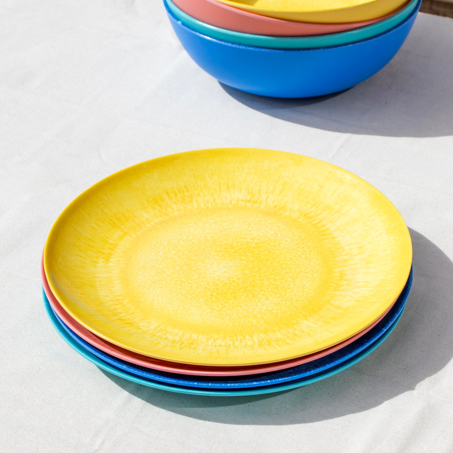 Set Of 4 Colour Mix Melamine Outdoor Plates