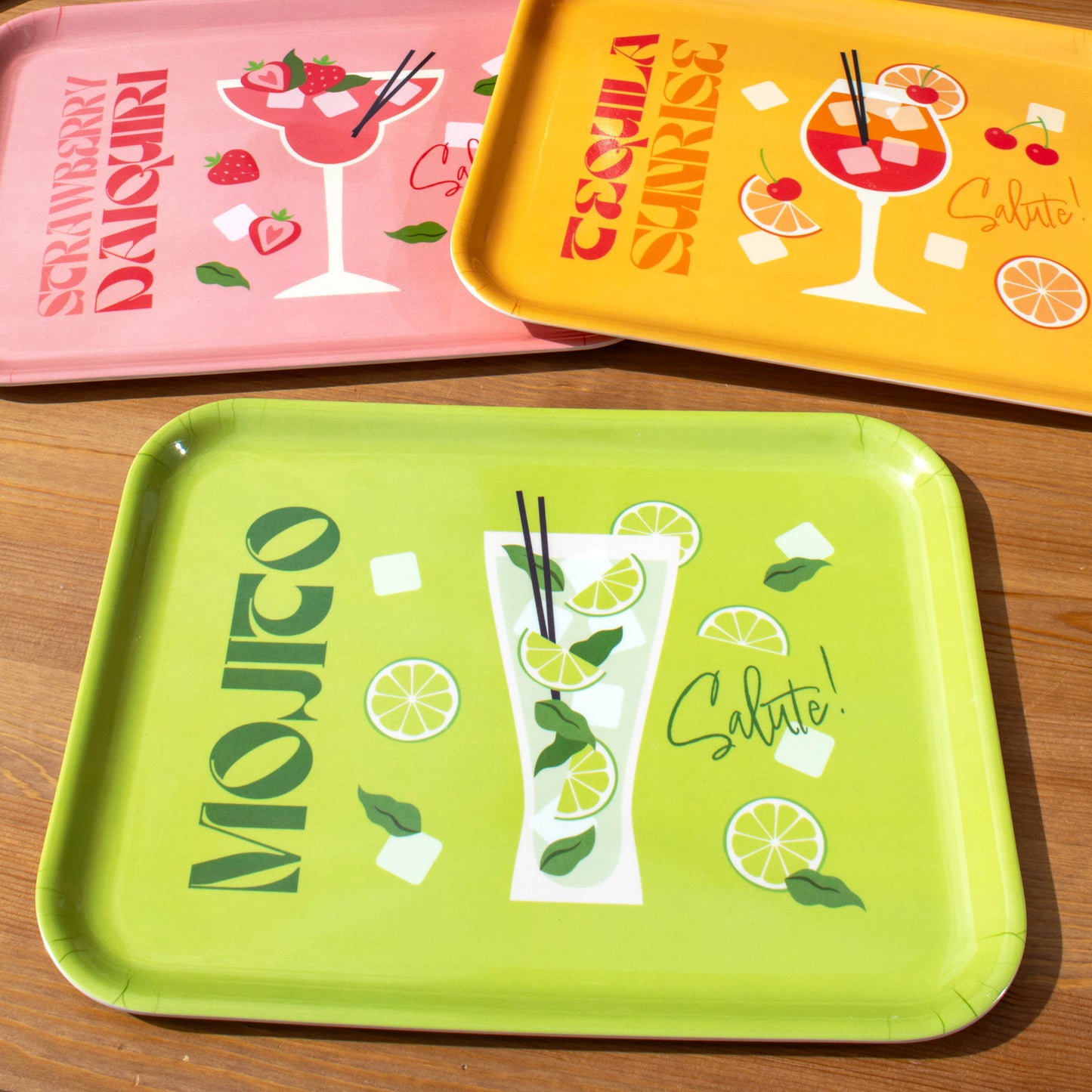 Set Of 3 Large Cocktail Melamine Trays