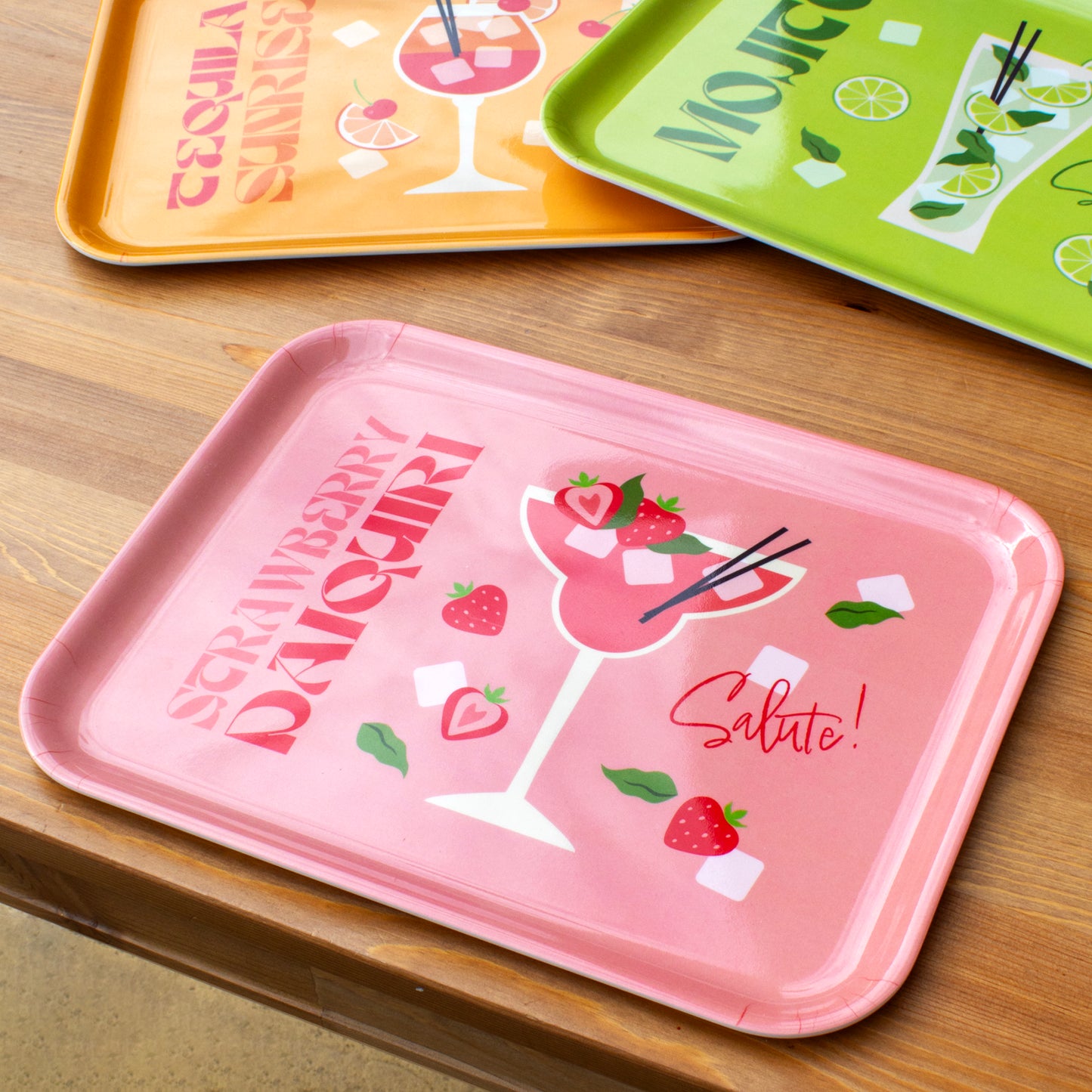 Set Of 3 Large Cocktail Melamine Trays