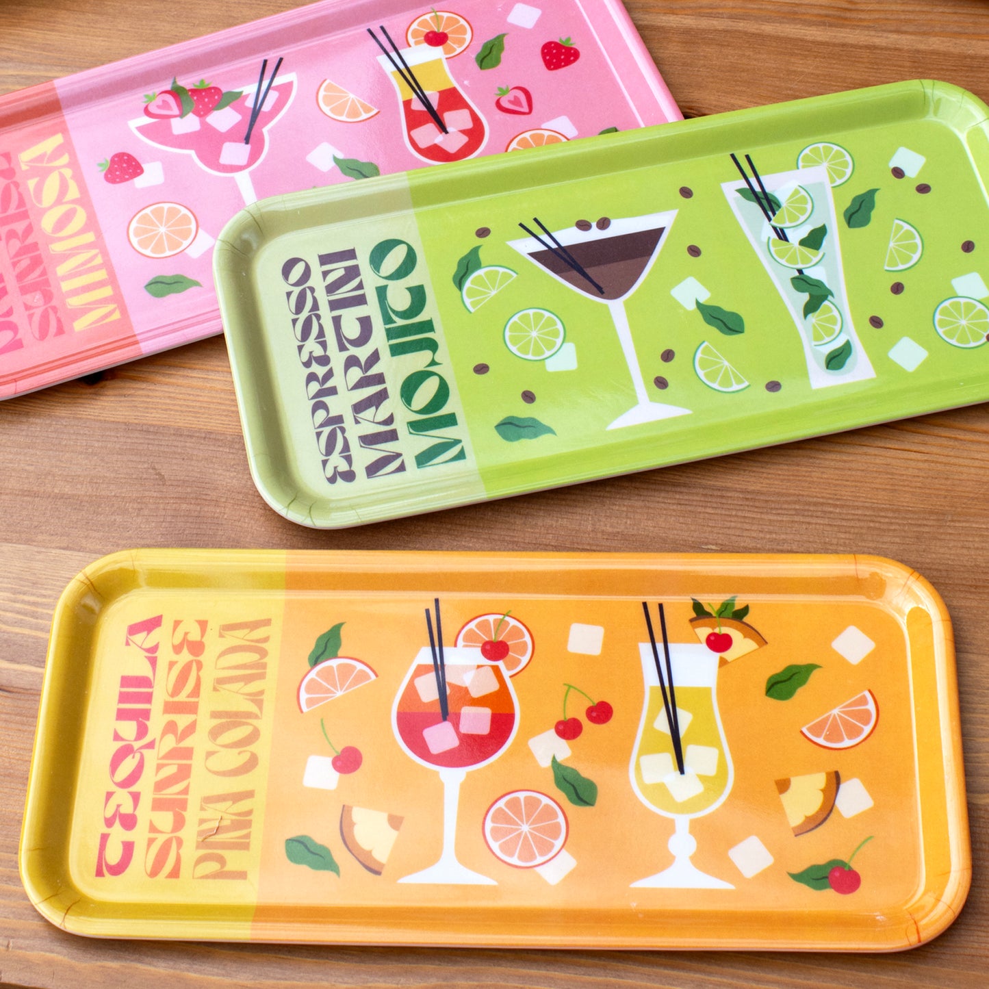 Set Of 3 Cocktail Melamine Trays