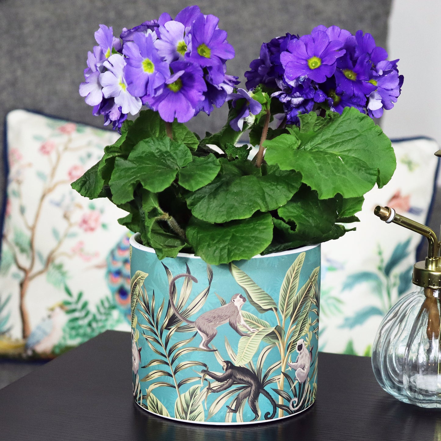 Teal Safari Monkey Plant Pot