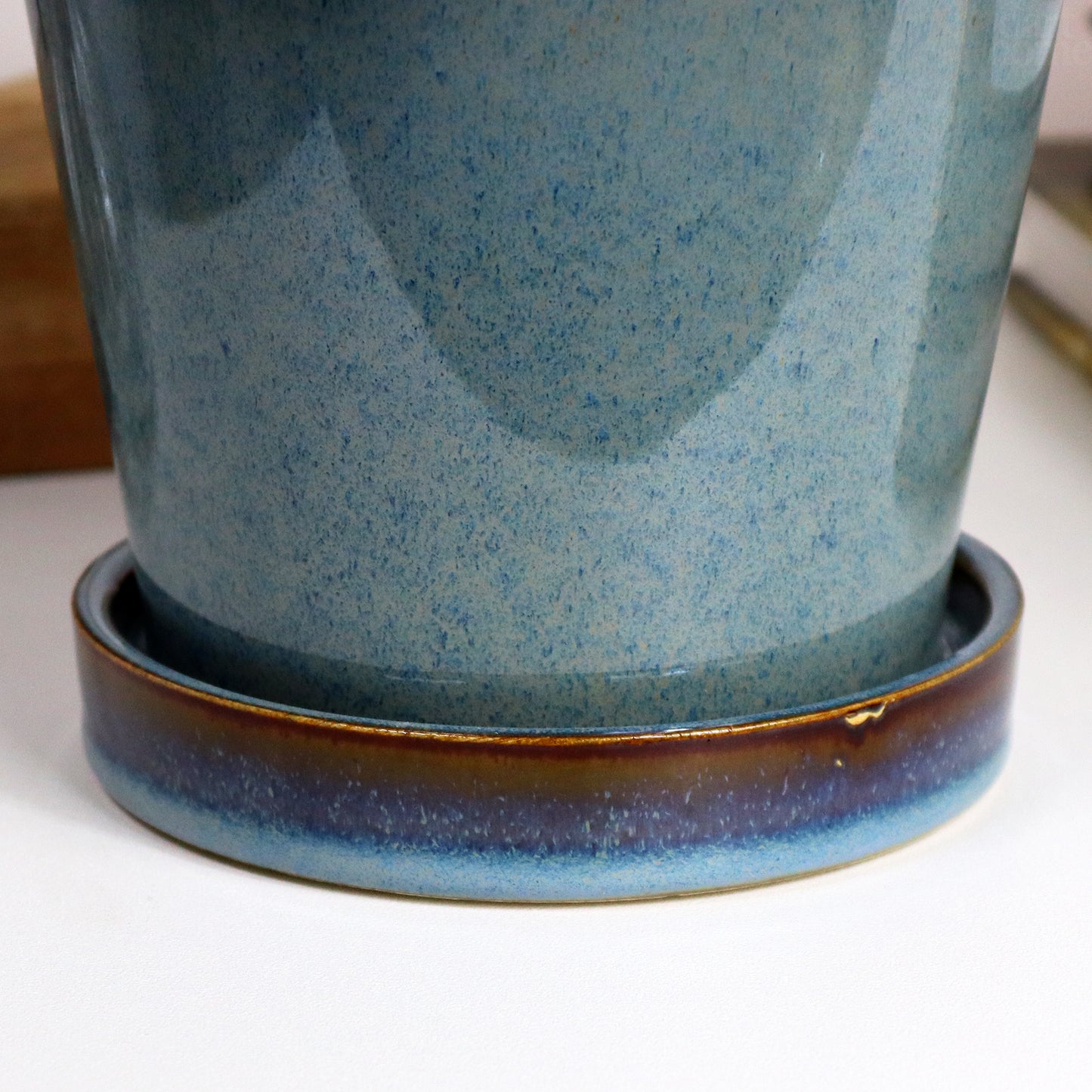 Blue Reactive Glaze Plant Pot