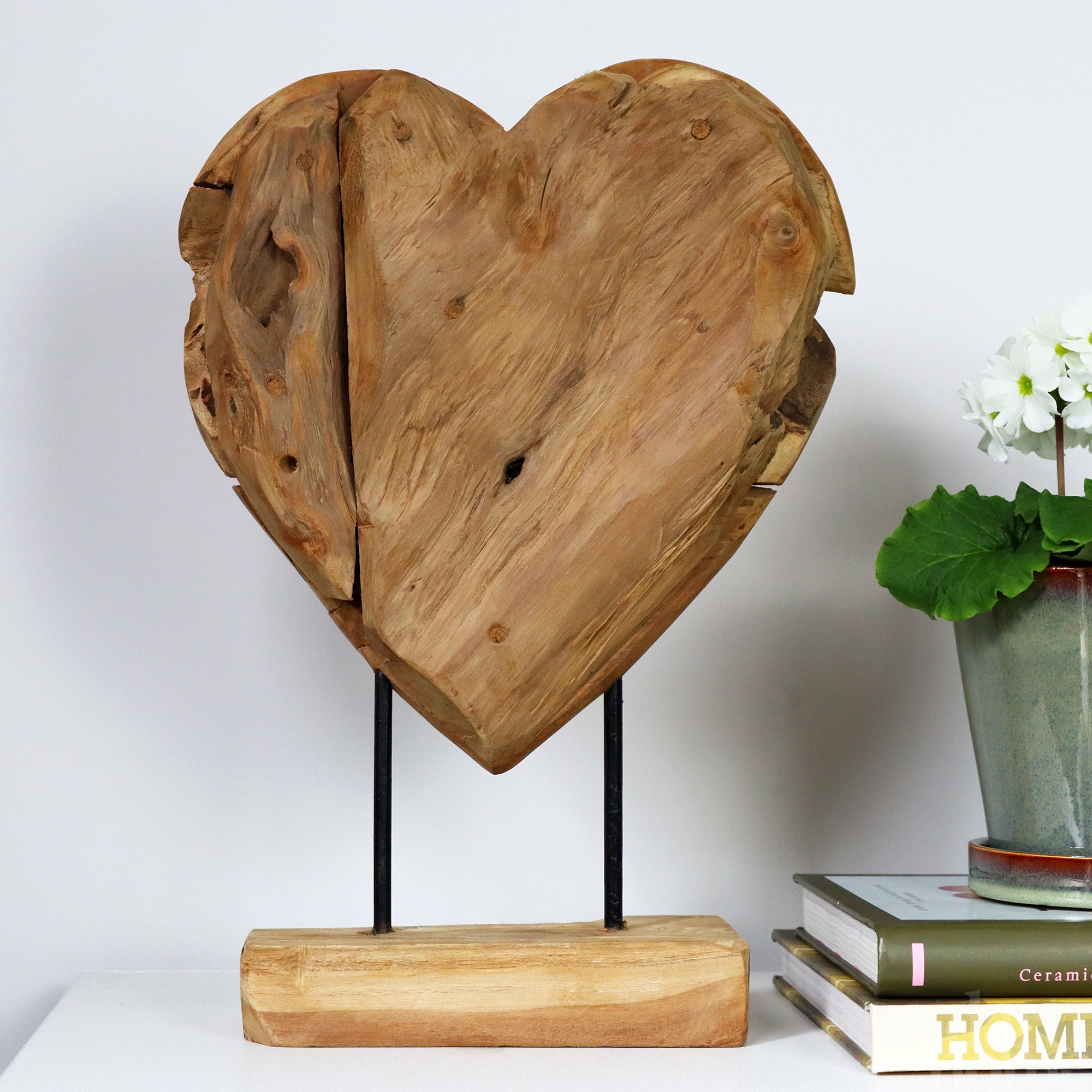 Large Teak Root Heart On Stand