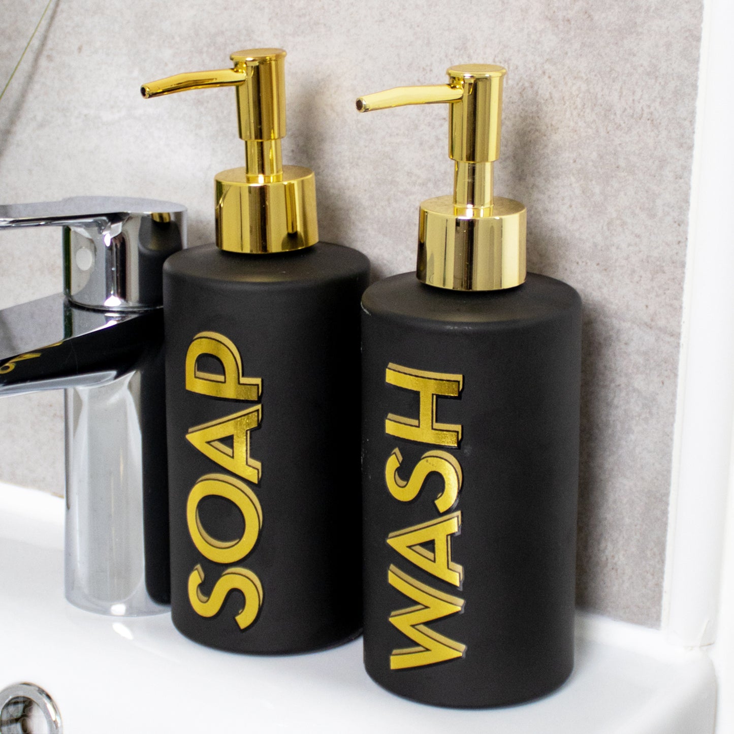 Black & Gold Wash And Soap Dispenser Set