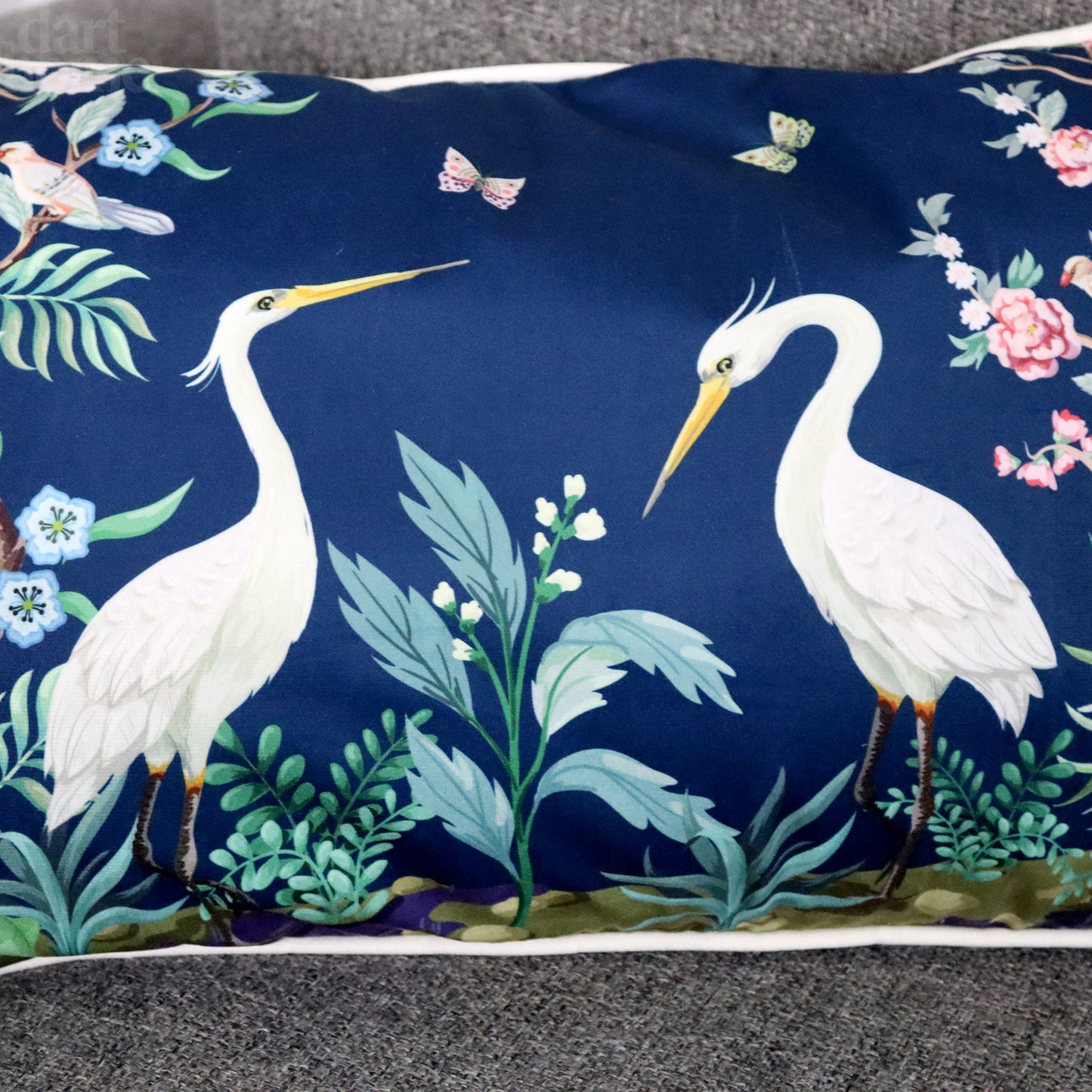 Blue Oriental Heron Cushion