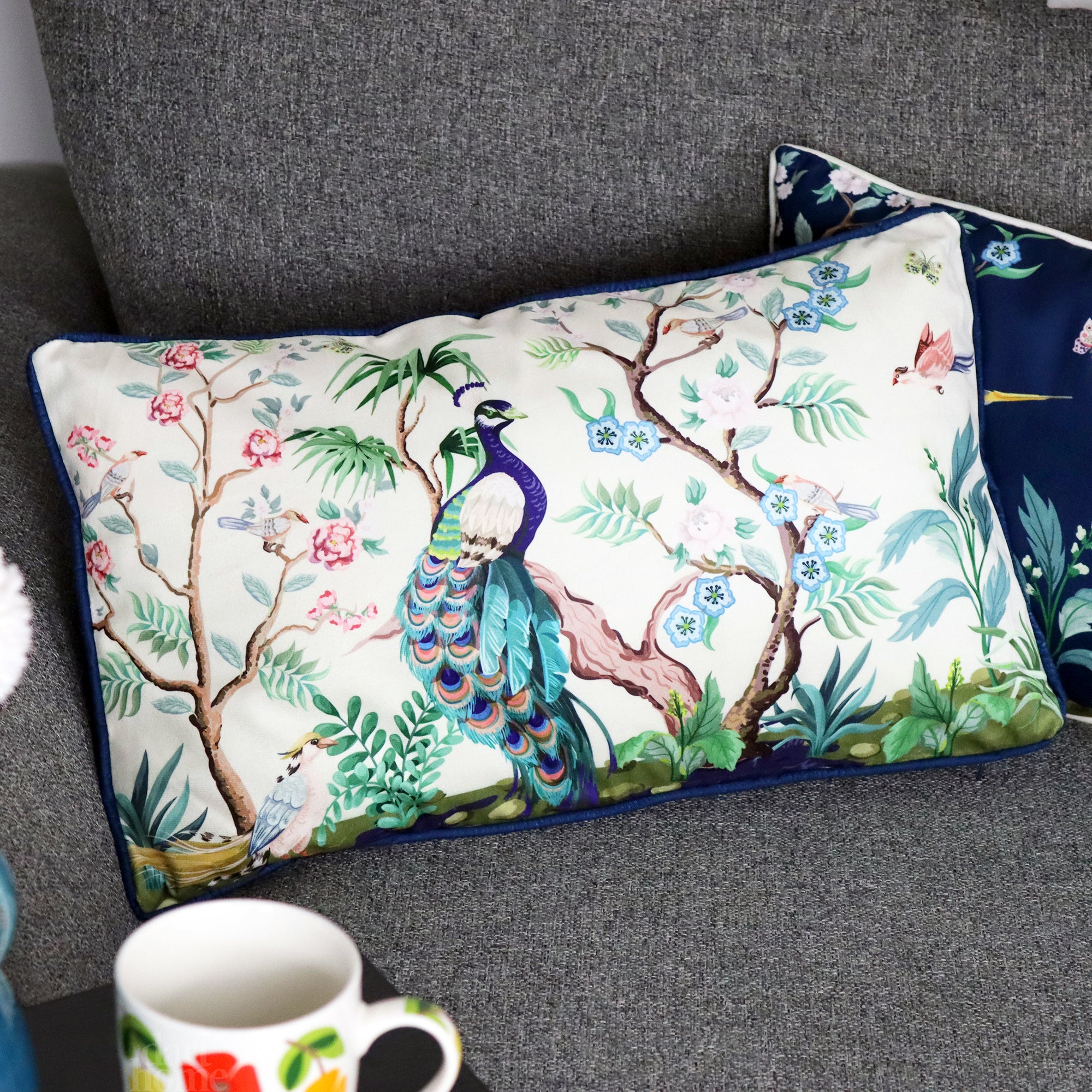White Oriental Peacock Cushion