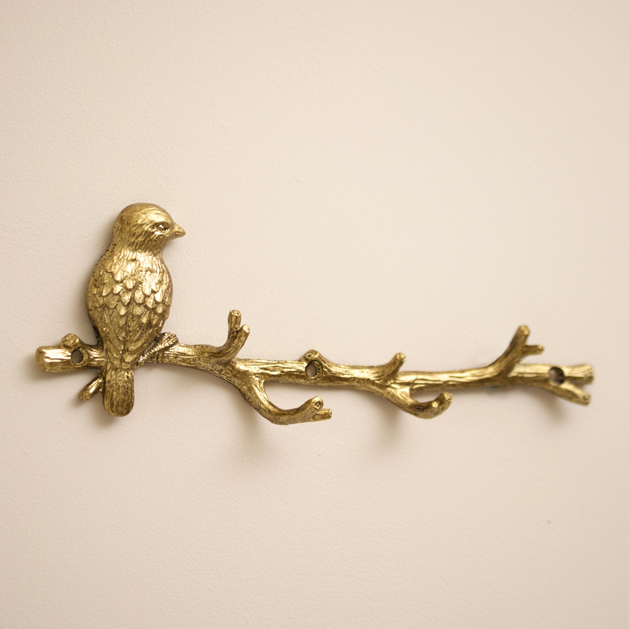 Gold Bird On Branch 4 Wall Hook Rack