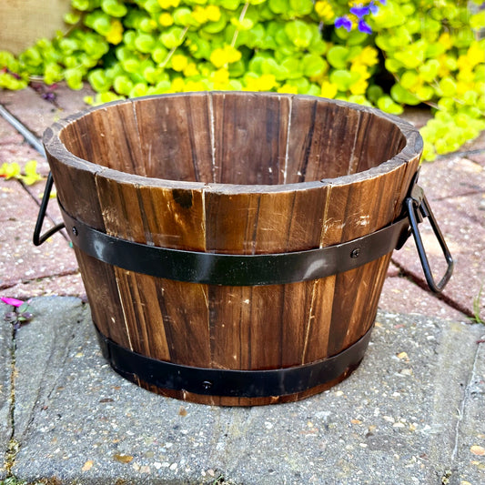 Rustic Burnt Wood Round Pot