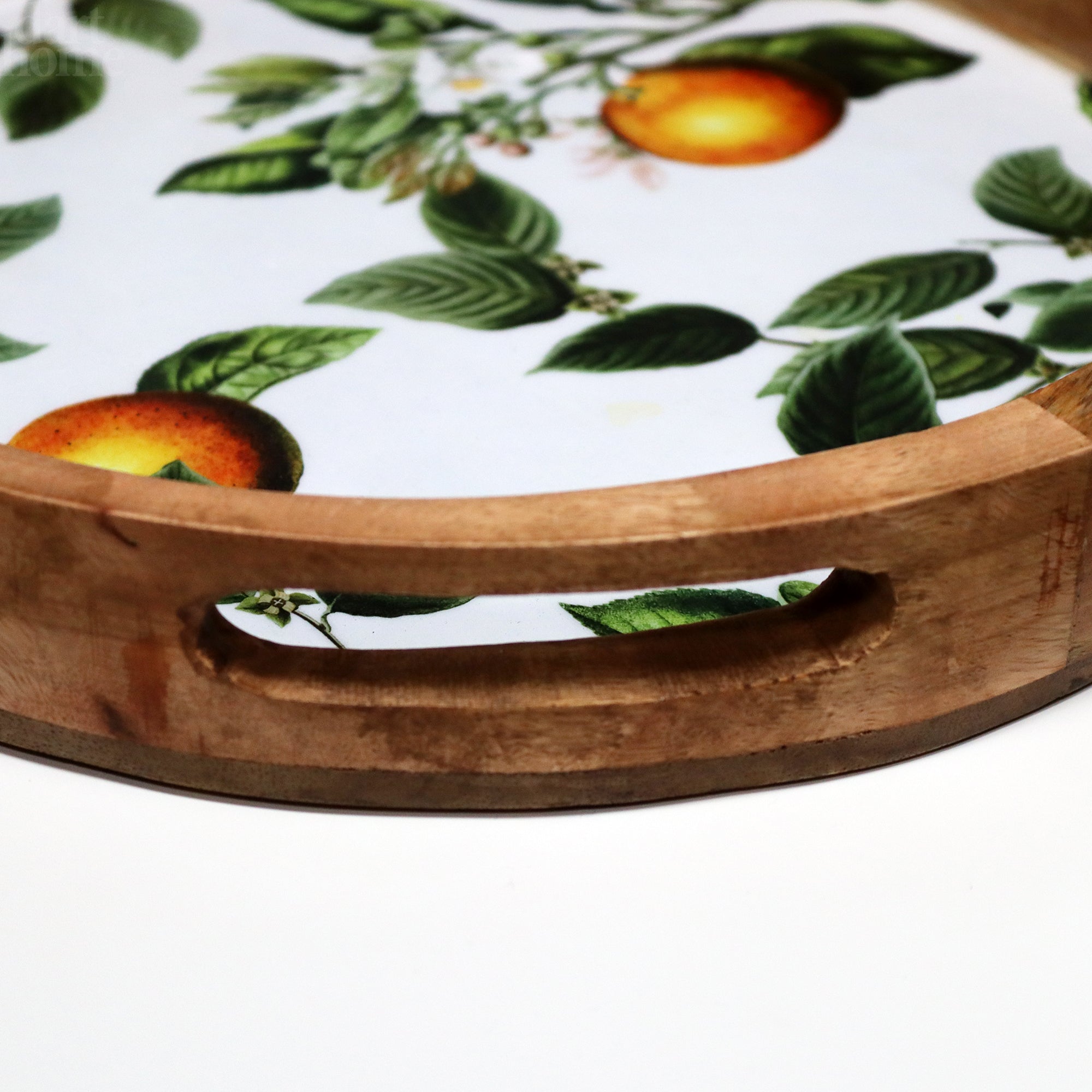 Enamelled Wood Orange Serving Tray