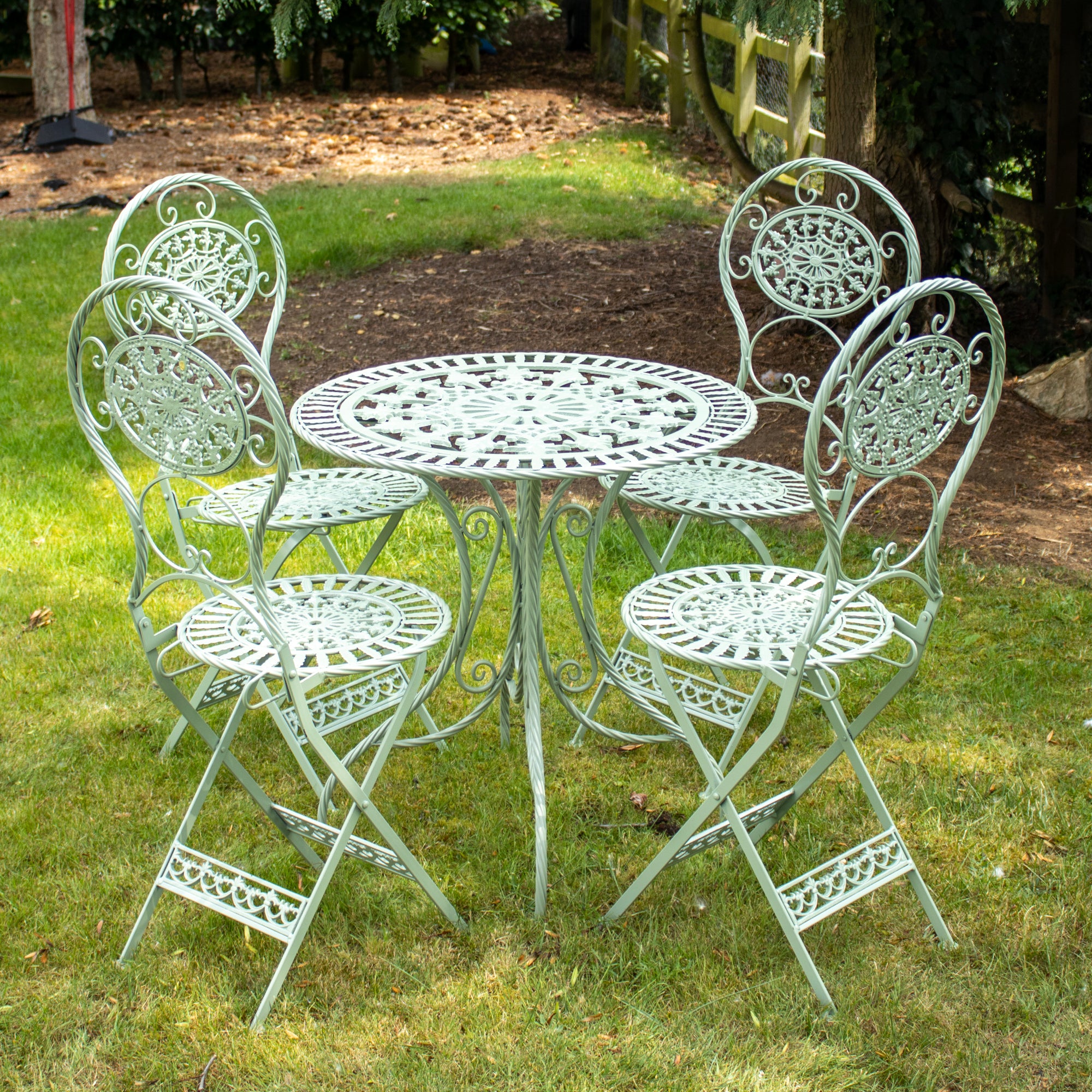Green Four Person Round Garden Bistro Set