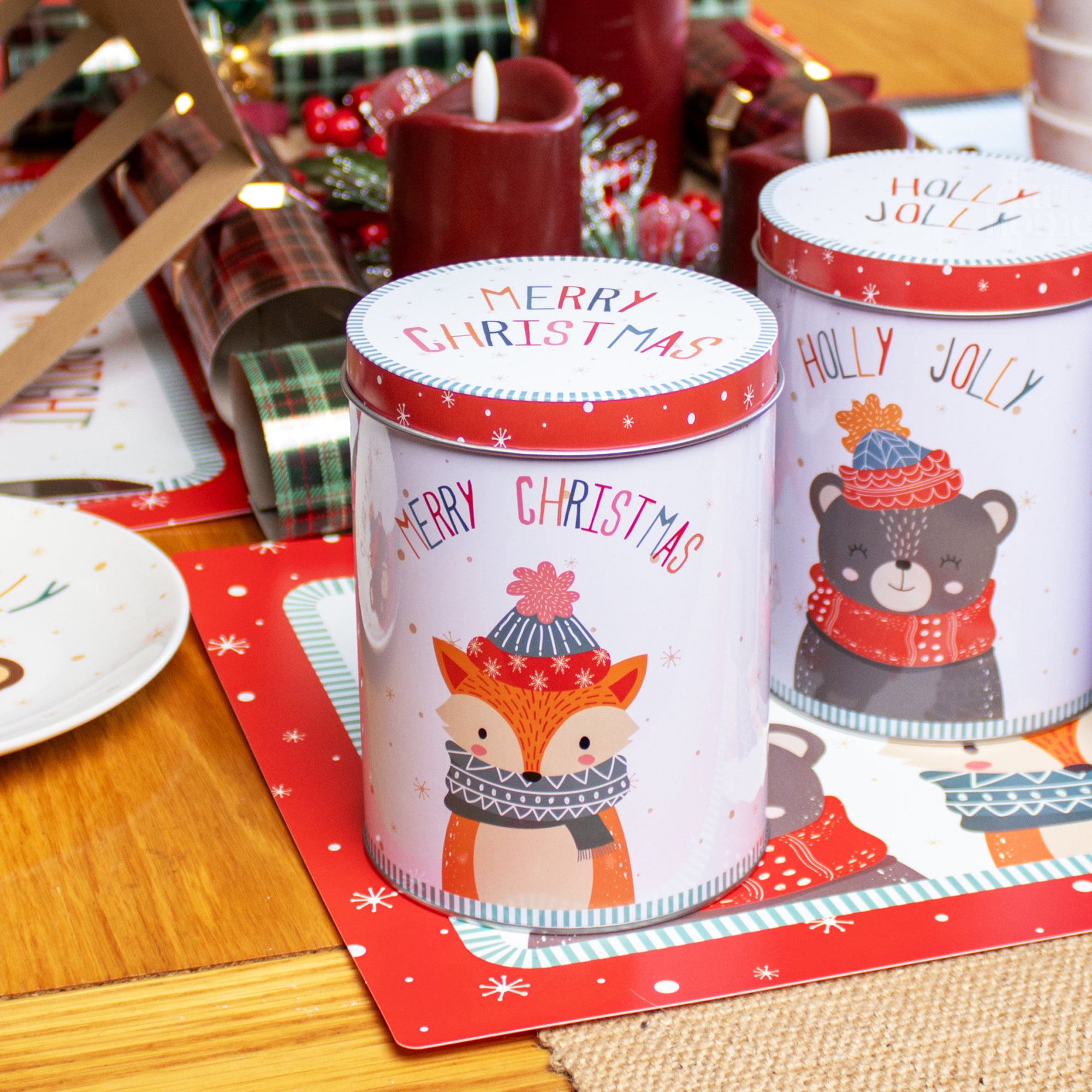 Set Of 3 Winter Woodland Animal Storage Tins