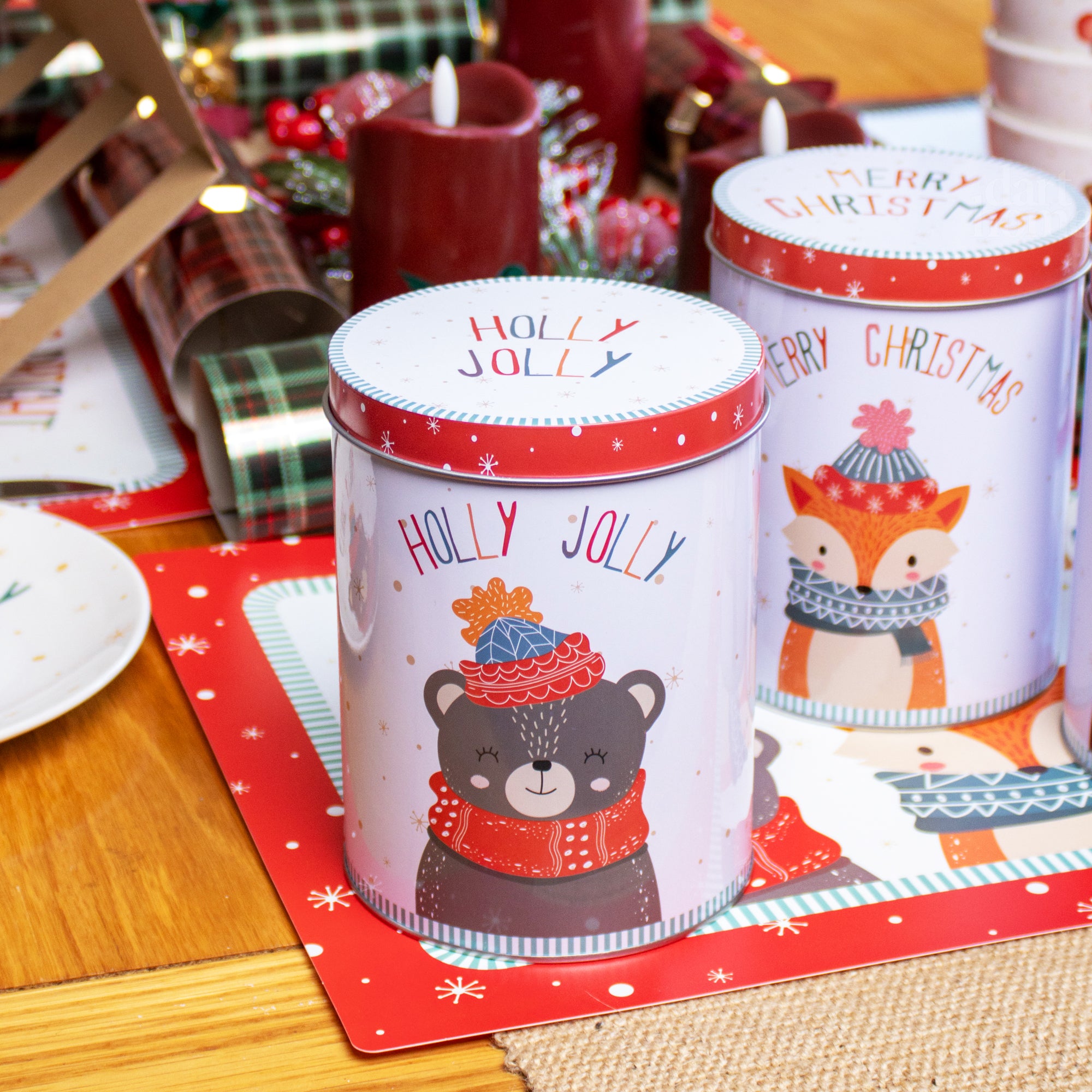 Set Of 3 Winter Woodland Animal Storage Tins