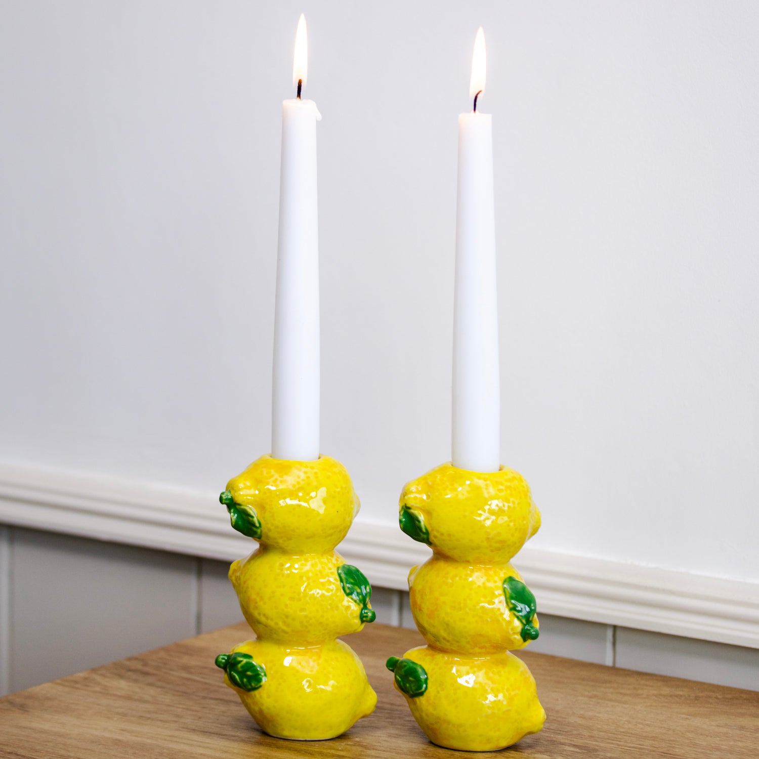 Set Of 2 Lemon Stack Candlestick Holders