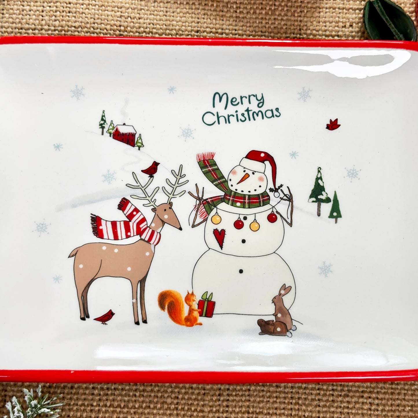 Christmas Snowman Scene Serving Plate