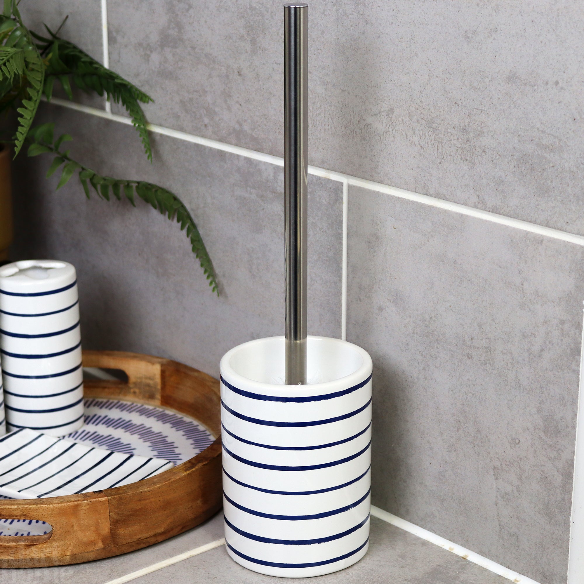 Set Of 5 Harbour Stripe Bathroom Accessories