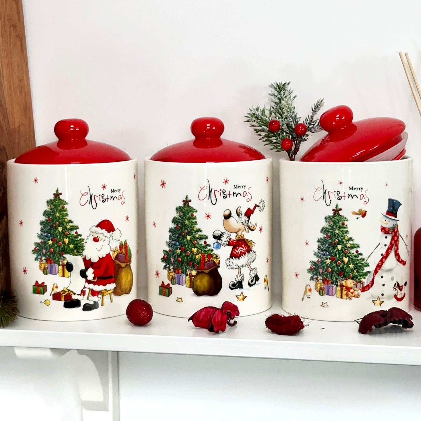 Set mit 3 Vorratsgläsern „Merry Christmas“.