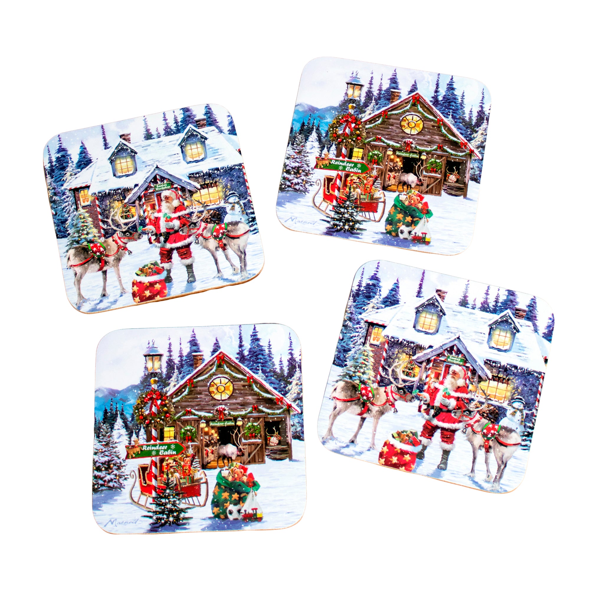 Set mit 4 Weihnachtsmann-Tischsets und Untersetzern