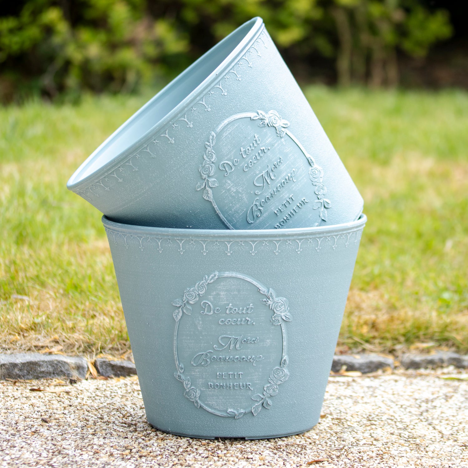 Set Of 2 Blue French Country Round Planters