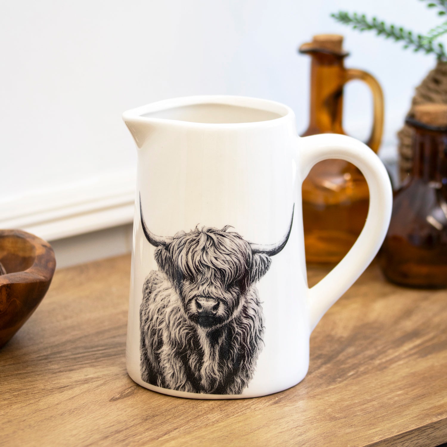 Monochrome Highland Cow Jug Vase