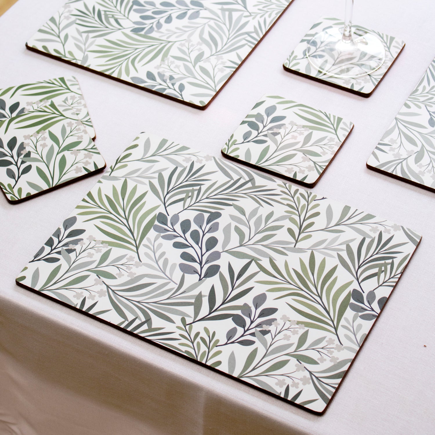 Set Of 4 Botanical Leaf Placemats and Coasters