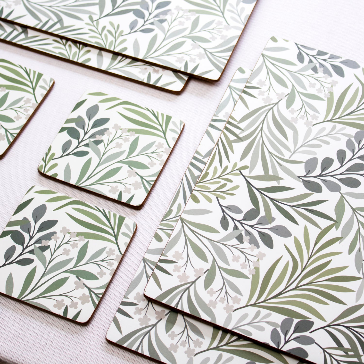 Set Of 4 Botanical Leaf Placemats and Coasters