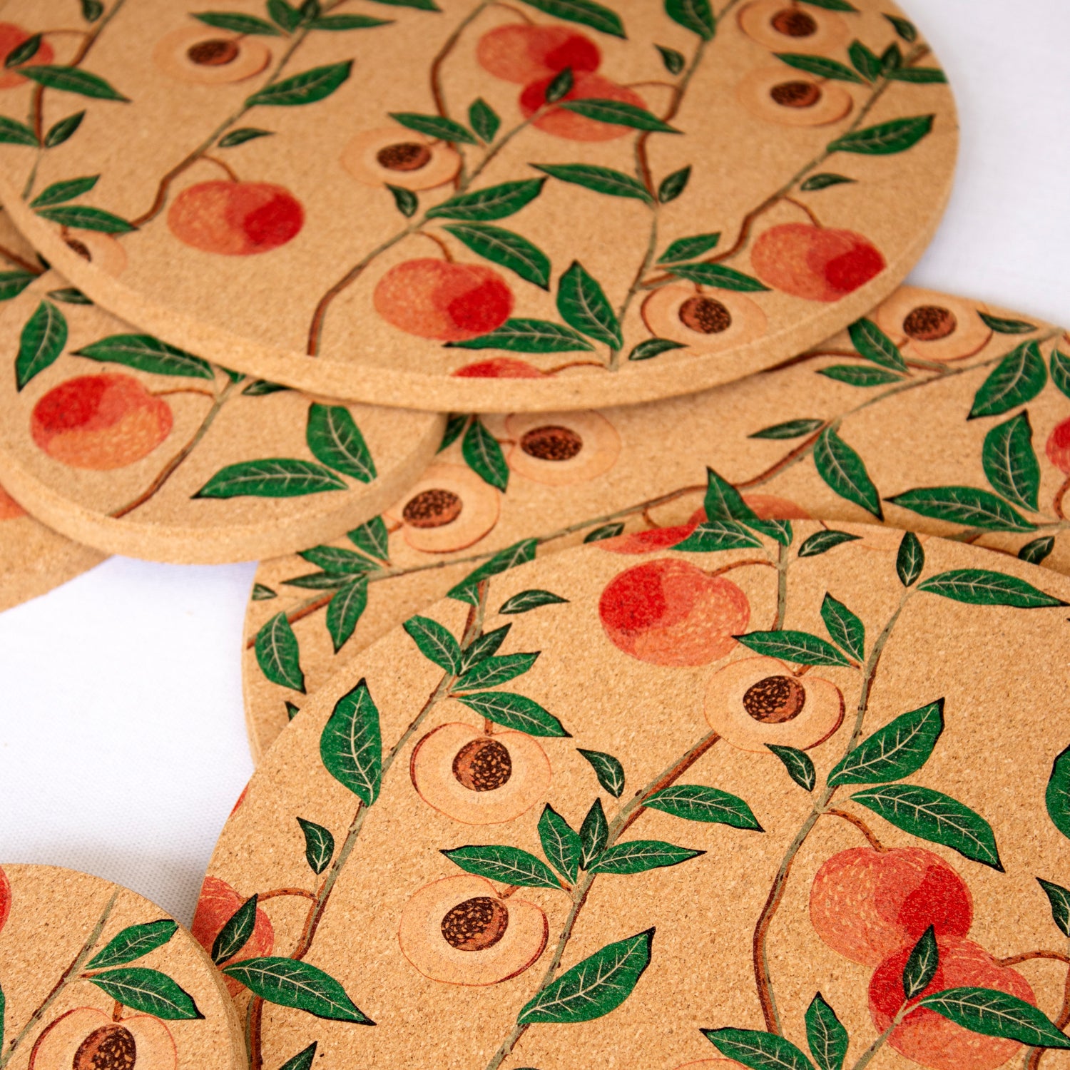 Set Of 4 Peach Tree Cork Placemats and Coasters