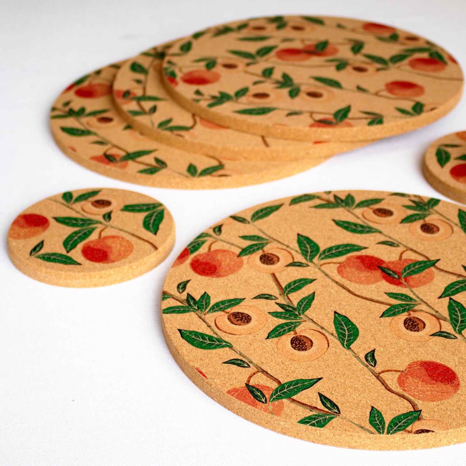 Set Of 4 Peach Tree Cork Placemats and Coasters