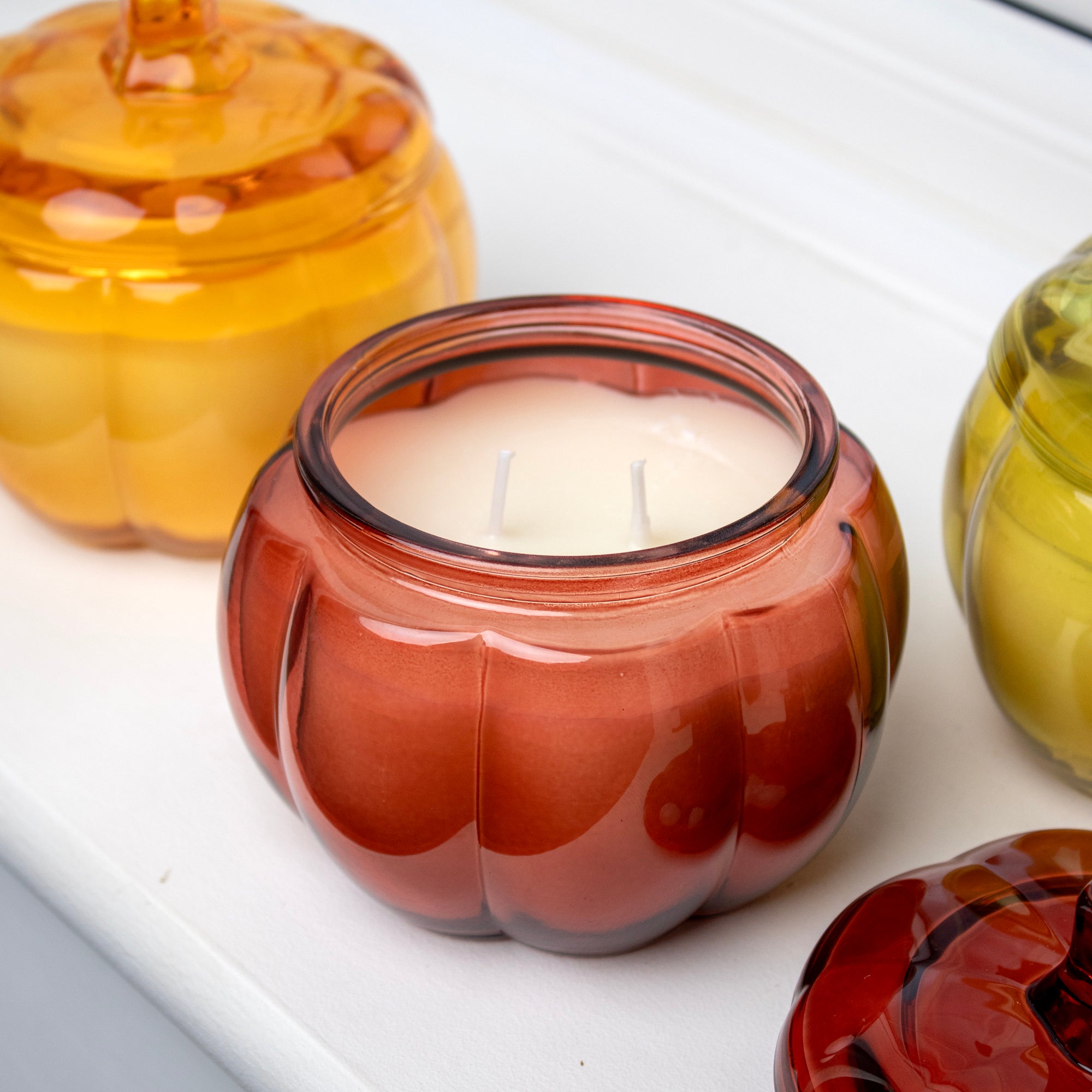 Set Of 3 Pumpkin Glass Scented Candles