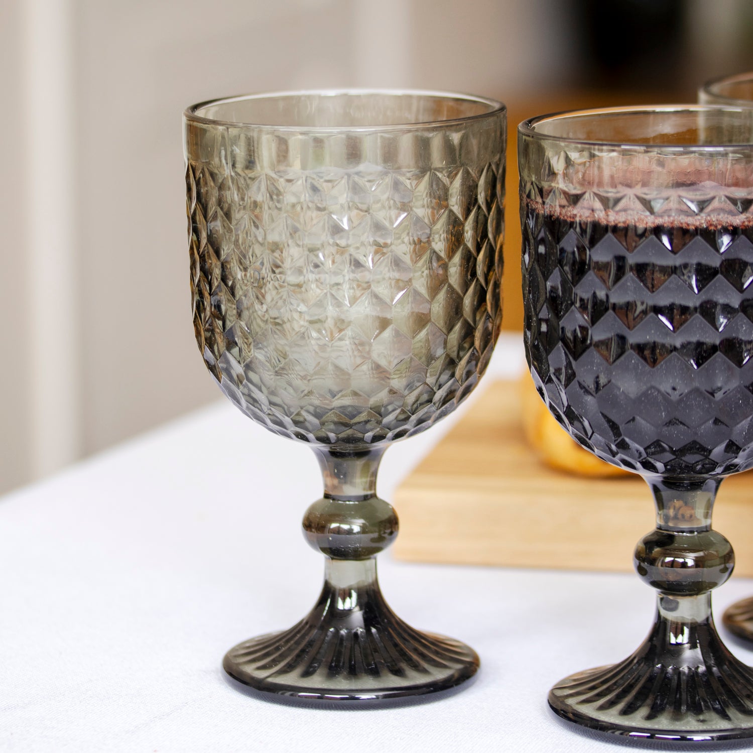 Set Of 4 Ridged Glass Wine Goblets