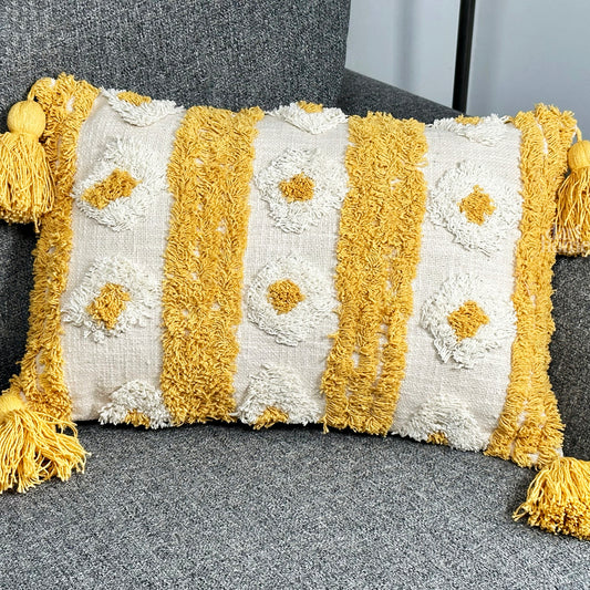 Yellow Tufted Aztec Cushion