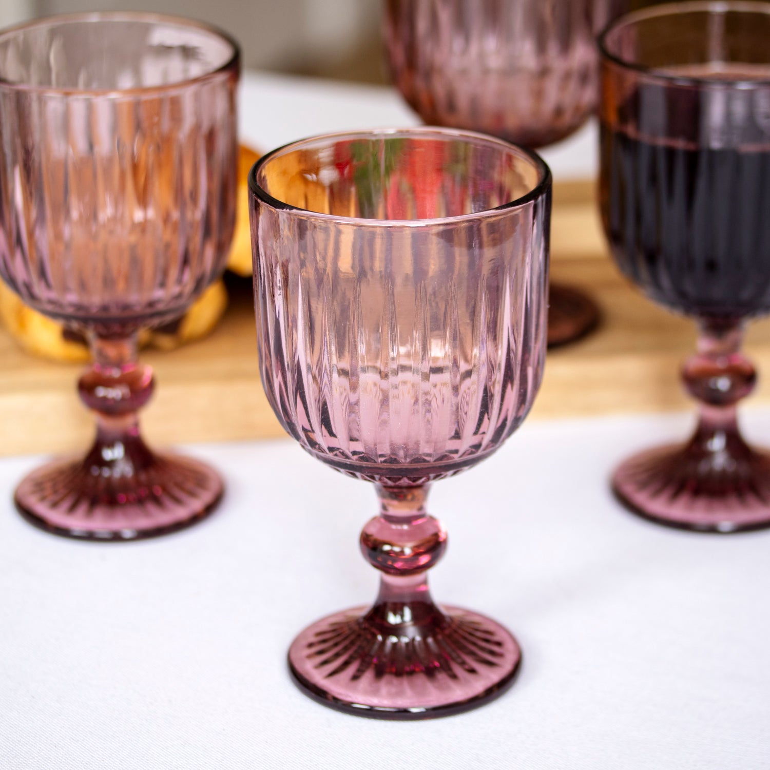Set Of 4 Ridged Glass Wine Goblets