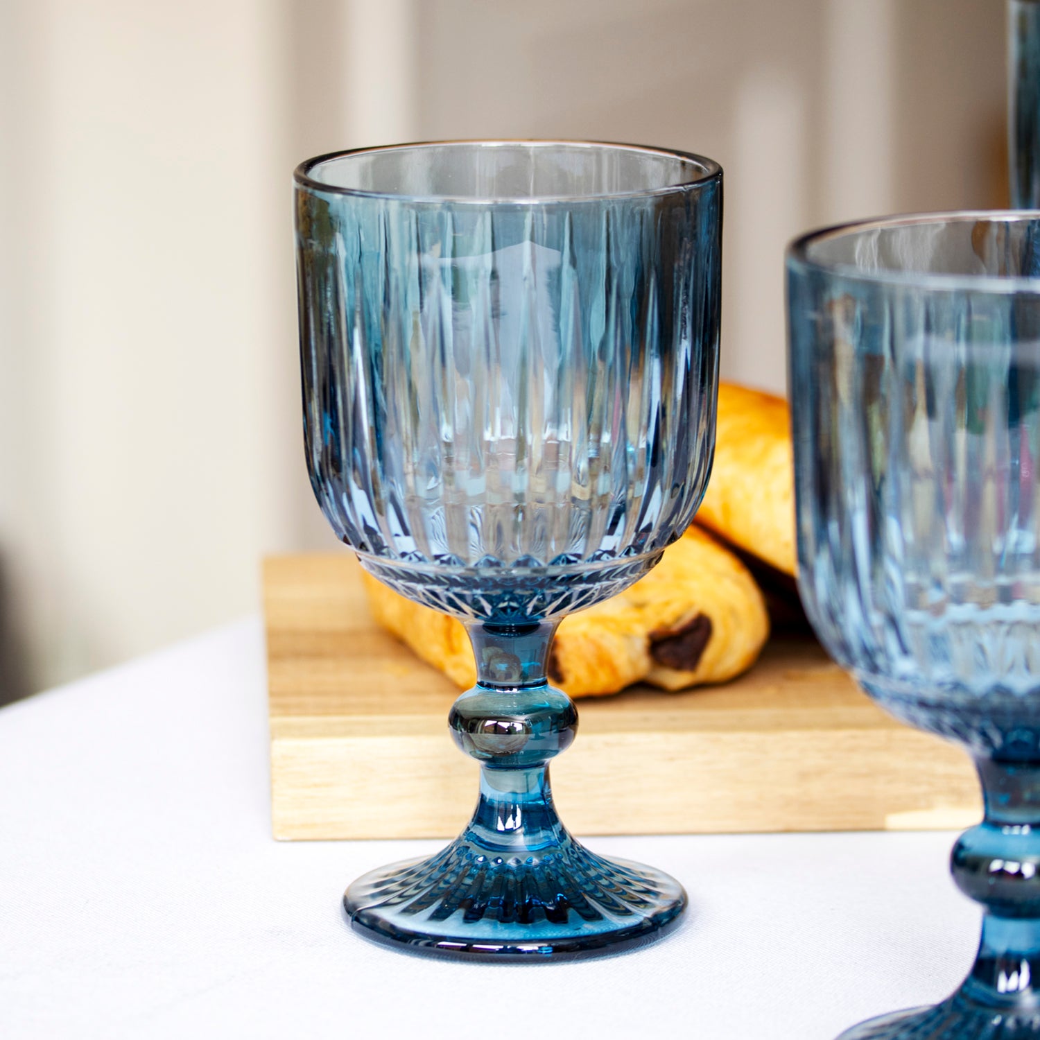 Set Of 4 Ridged Glass Wine Goblets