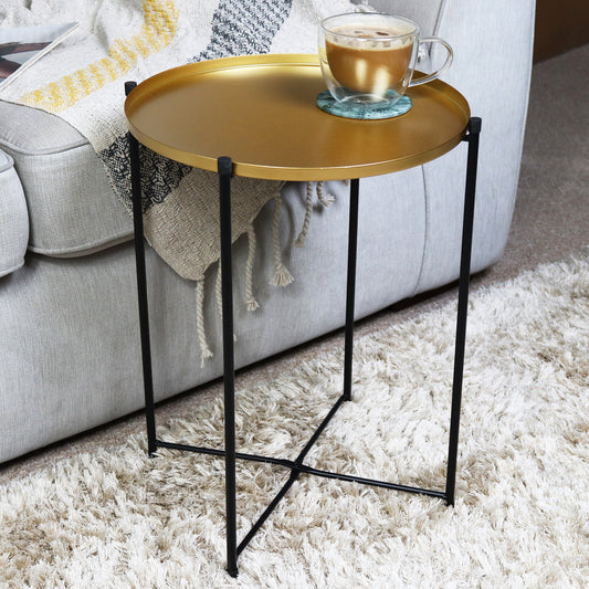 Gold Tray Top Folding Side Table