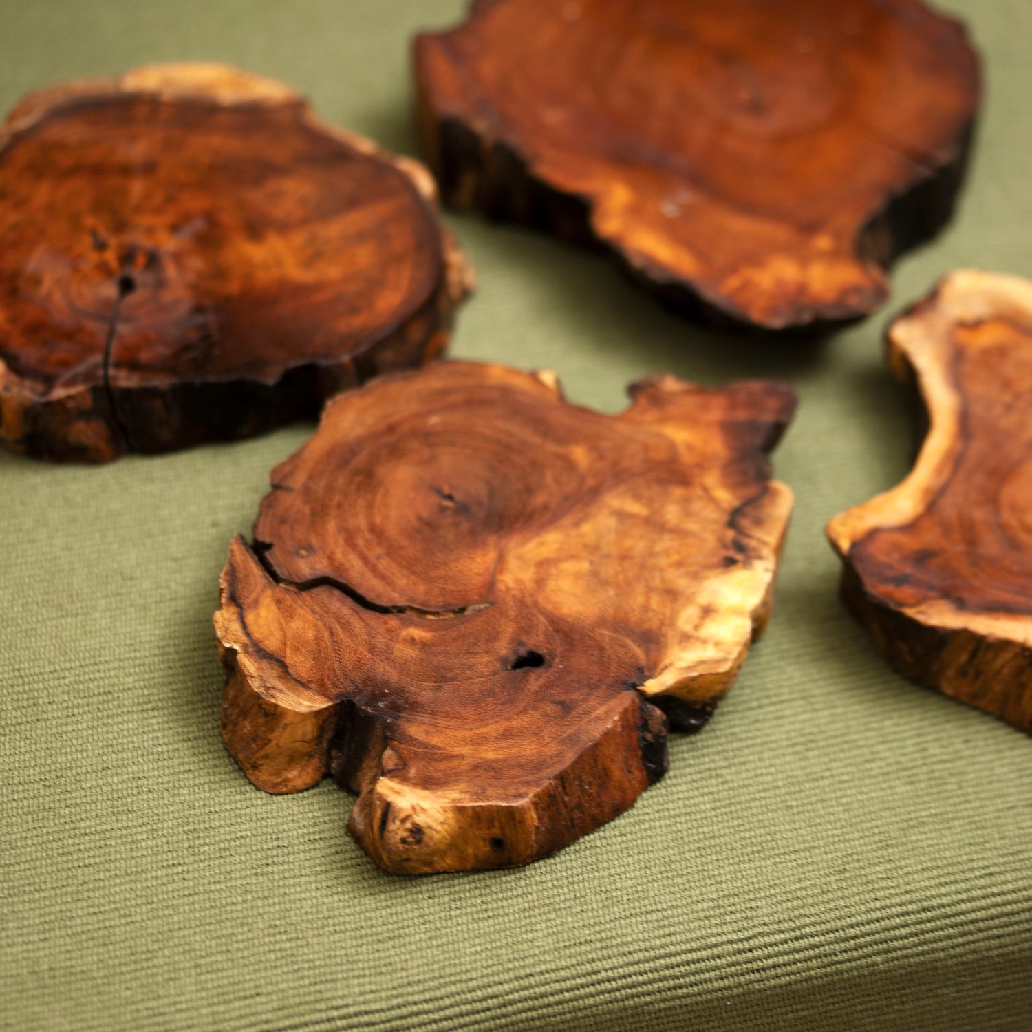 Set Of 4 Teak Root Slice Coasters